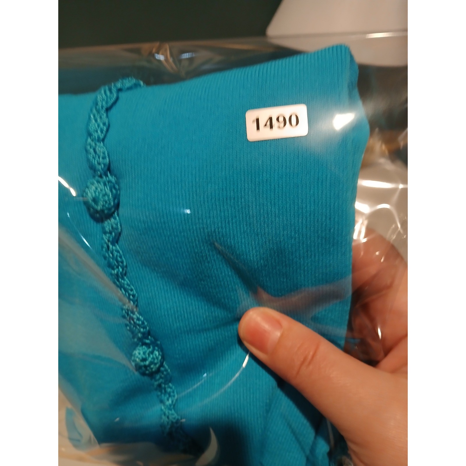 Vtg Joseph A Funky Crochet Sleeve V-Neck Knit Top Beaded Boho Blue Small Blue