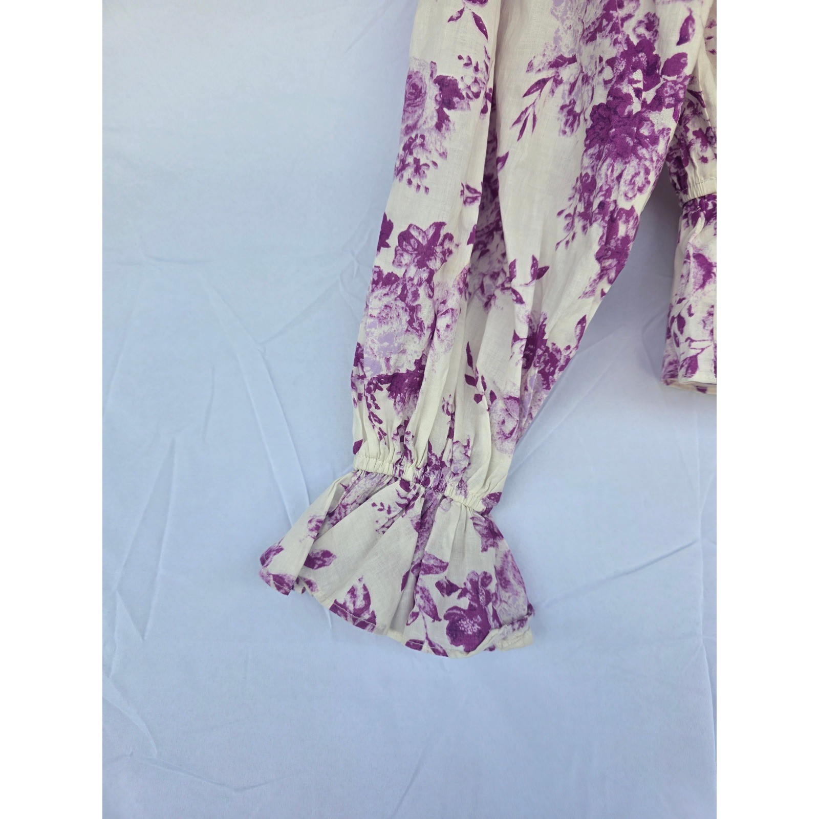 Flying Tomato Purple Floral Off The Shoulder Smocked Peplum Blouse Cotton Medium