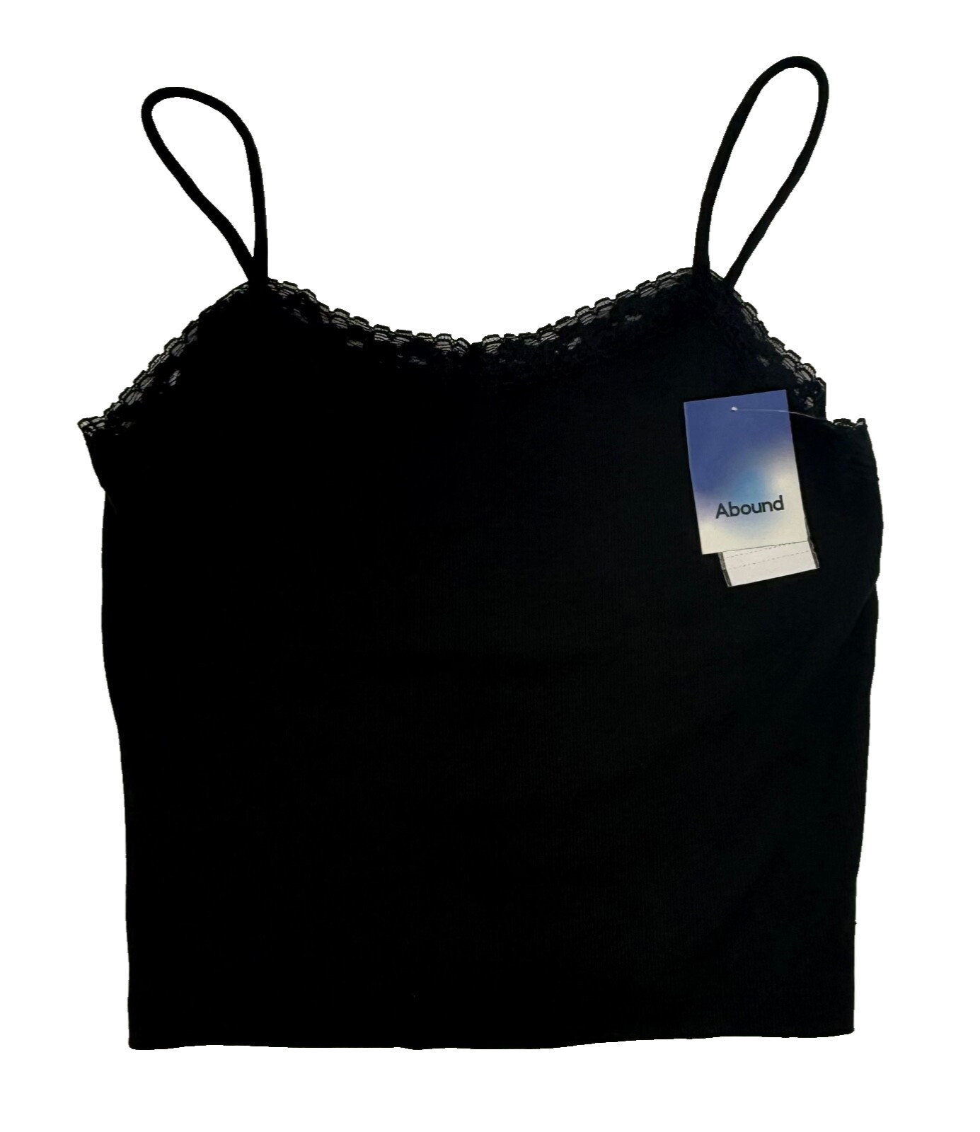 Abound Women’s-Cropped Cami Lace Trim Top -Black- Small-New Tag