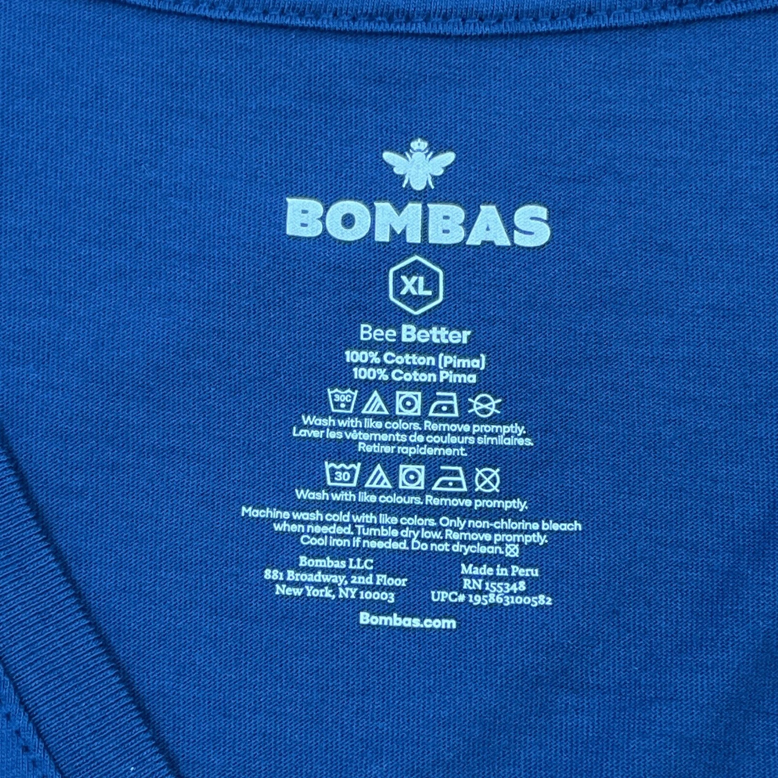 Bombas Bee Better T-shirt Women’s Size XL Pima Cotton V-Neck Indigo Sapphire NEW