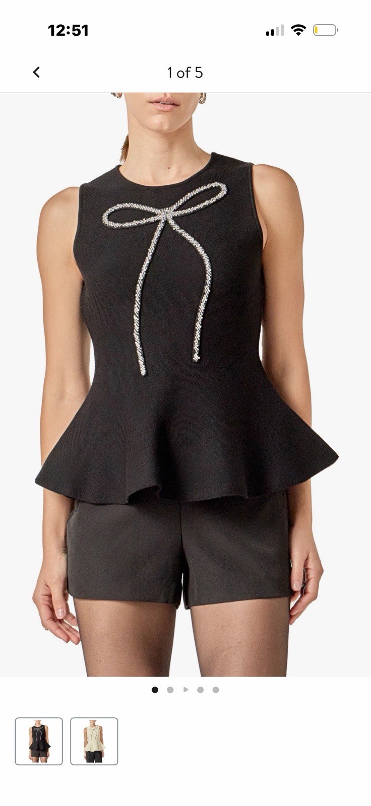 English FactoryRhinestone Bow SleevelessPeplum Top