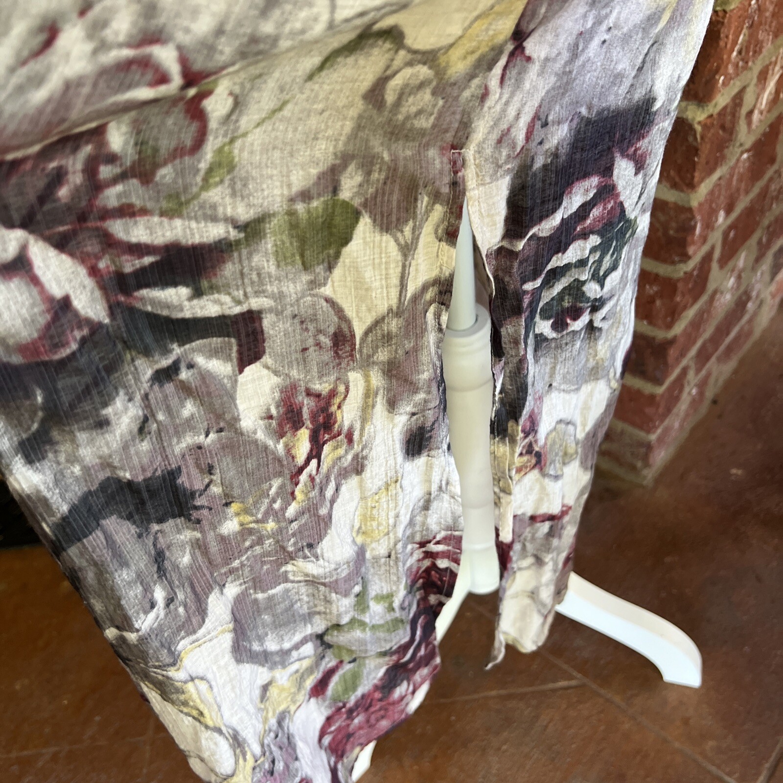 Mystree Maxi Button Down Top Tunic Floral Size Small Colorful Side Slit