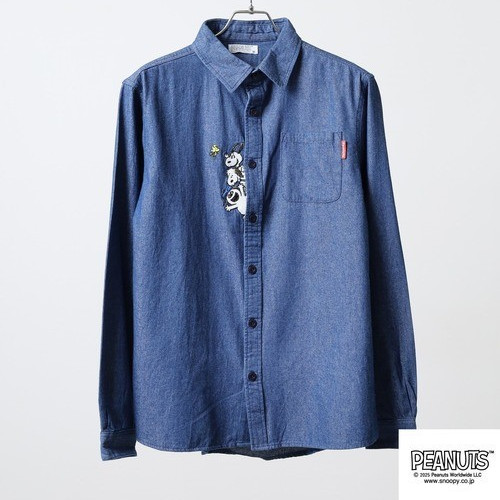 Peanuts Snoopy Andy Olaf Denim Shirt Cotton 6.5oz Blue Japan Limited New
