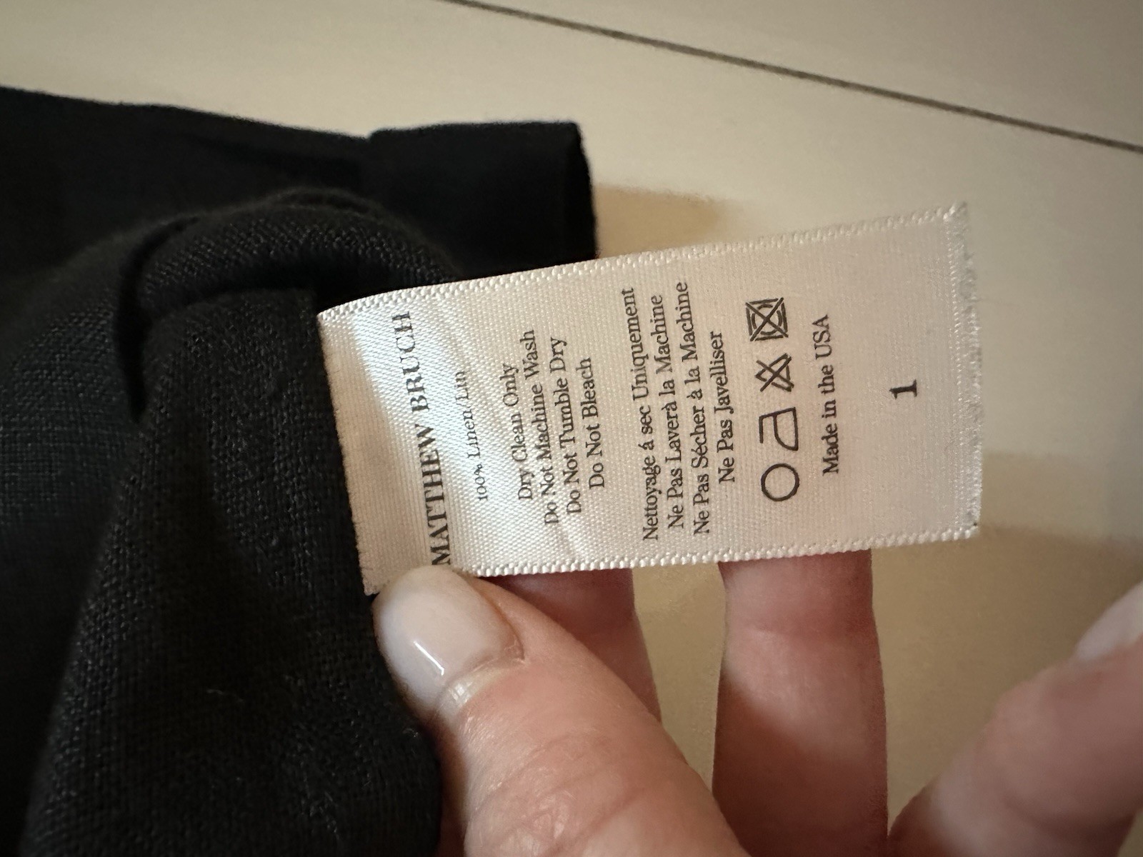 MATTHEW BRUCH Popover Crop Shirt in Linen BLACK SIZE 1/XS/US 2 $345
