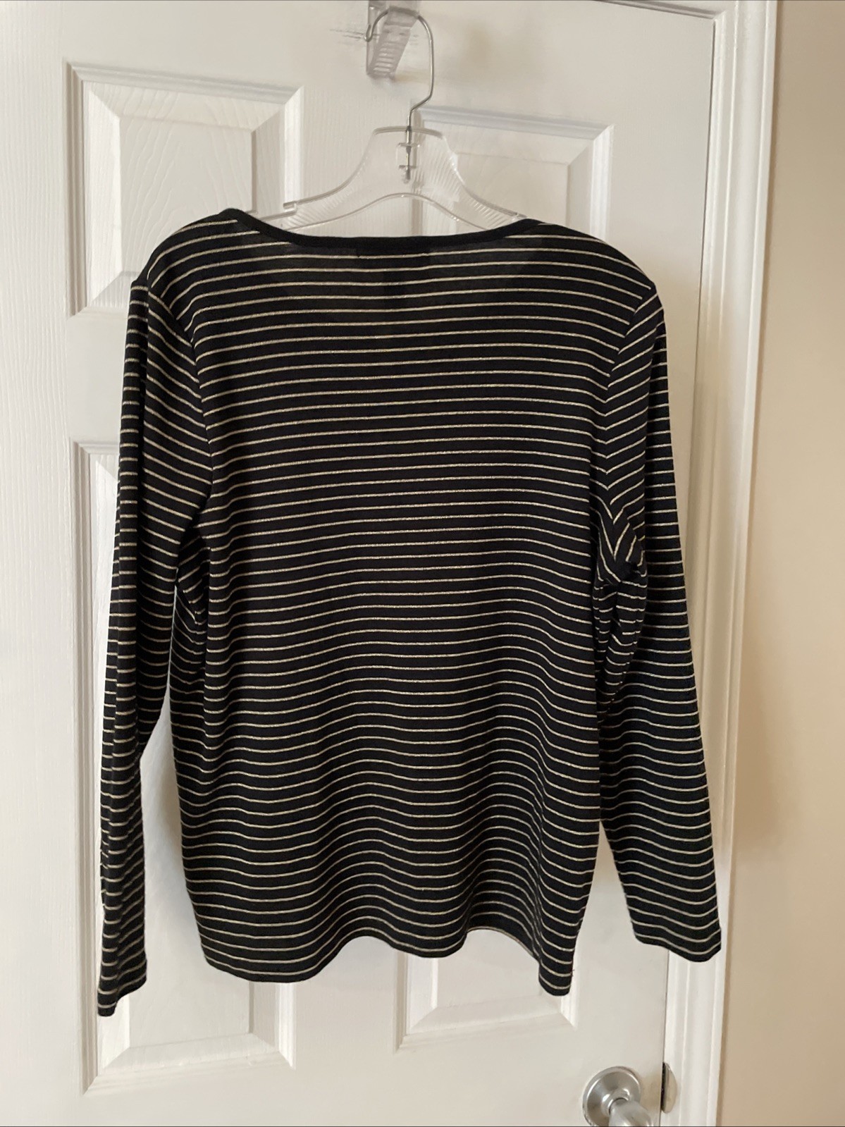 Ralph Lauren Women Gorgeous Black Gold, Stripe Top Long Sleeve Sz 1XL
