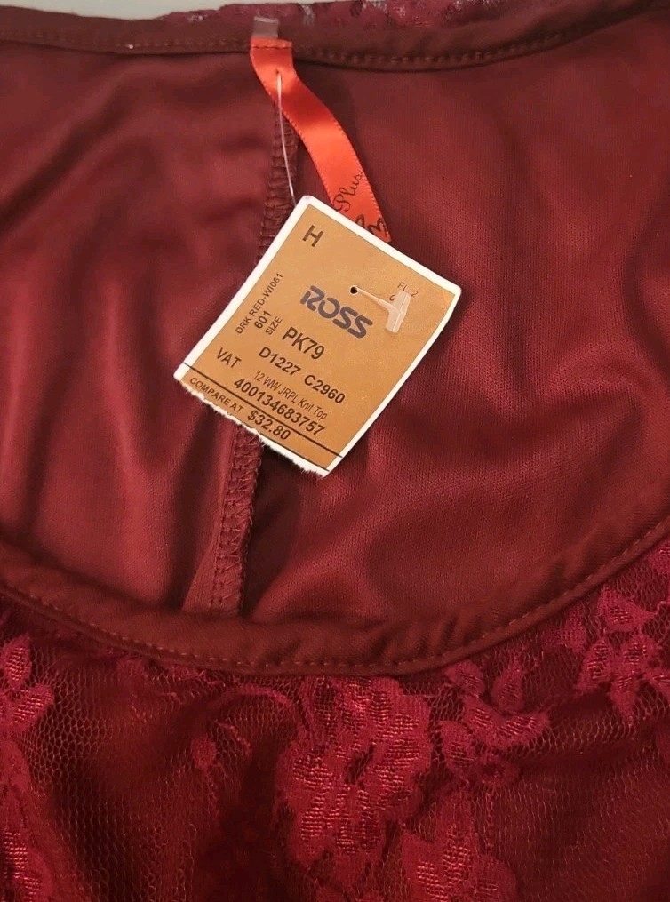 PLUS SIZE WINE RED SZ 2X Sheer Blouse Top Elastic Waist Sleeveless