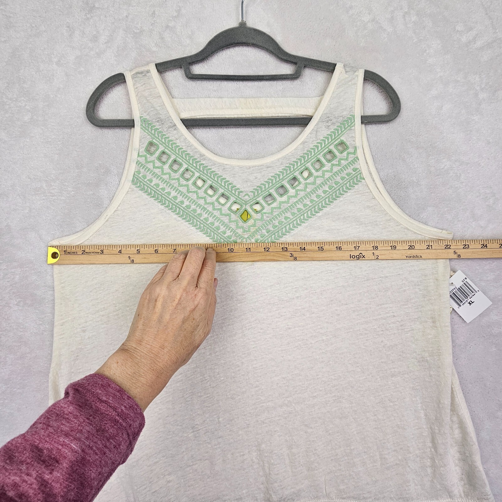 Green Dragon Linen Top Womens XL Tunic Tank Embroidered Boho Hippie USA Festival
