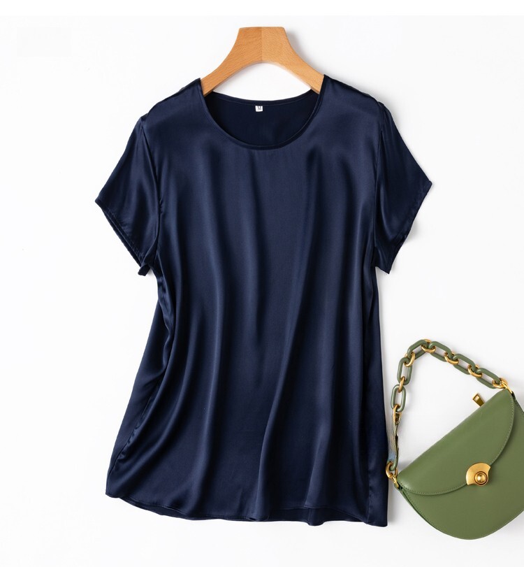 100% Mulberry Silk Soild Colors Short Sleeve Women T-Shirt Shirt Top MM4270