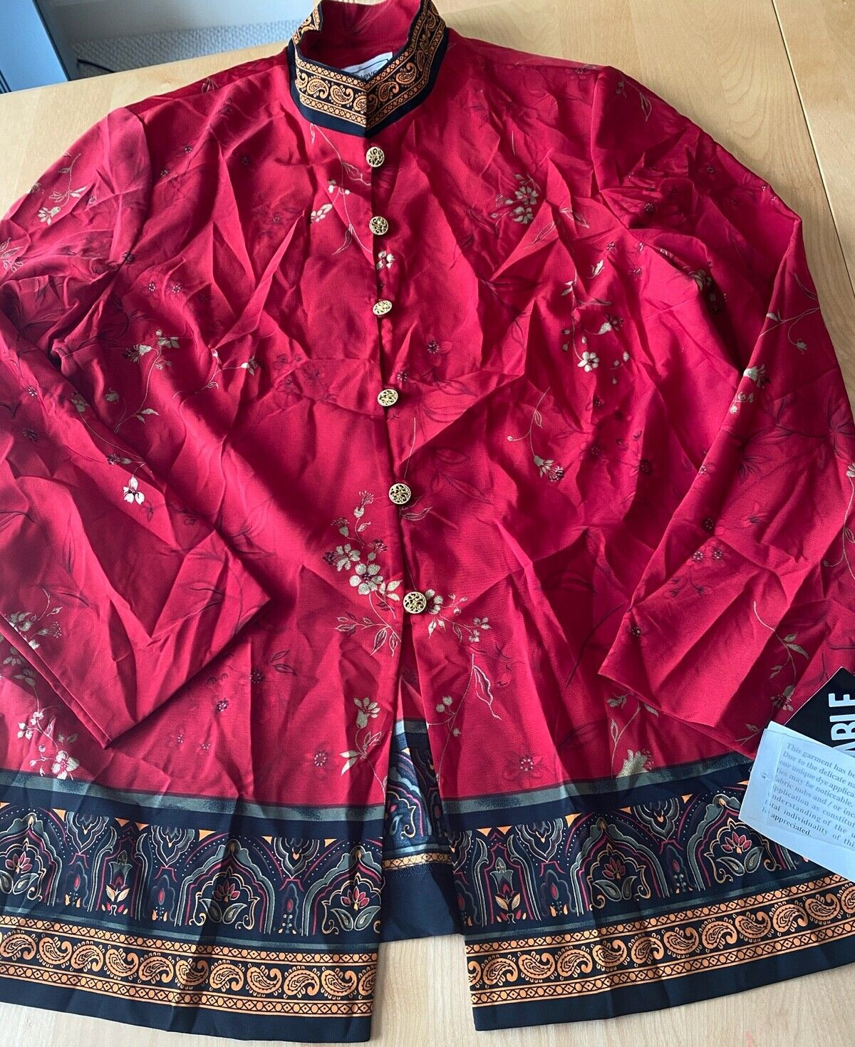 VINTAGE NWT KARIN STEVENS TUNIC WOMENS SZ 14 M ASIAN INSPIRED BUTTON UP LS