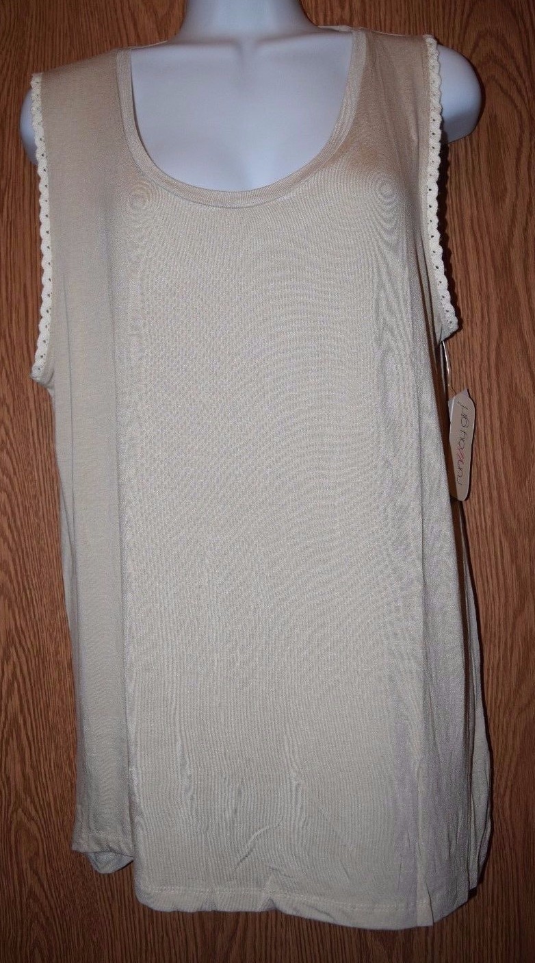Womens Khaki Crochet Accent Run Way Girl Tank Top Shirt Size Large NWT NEW