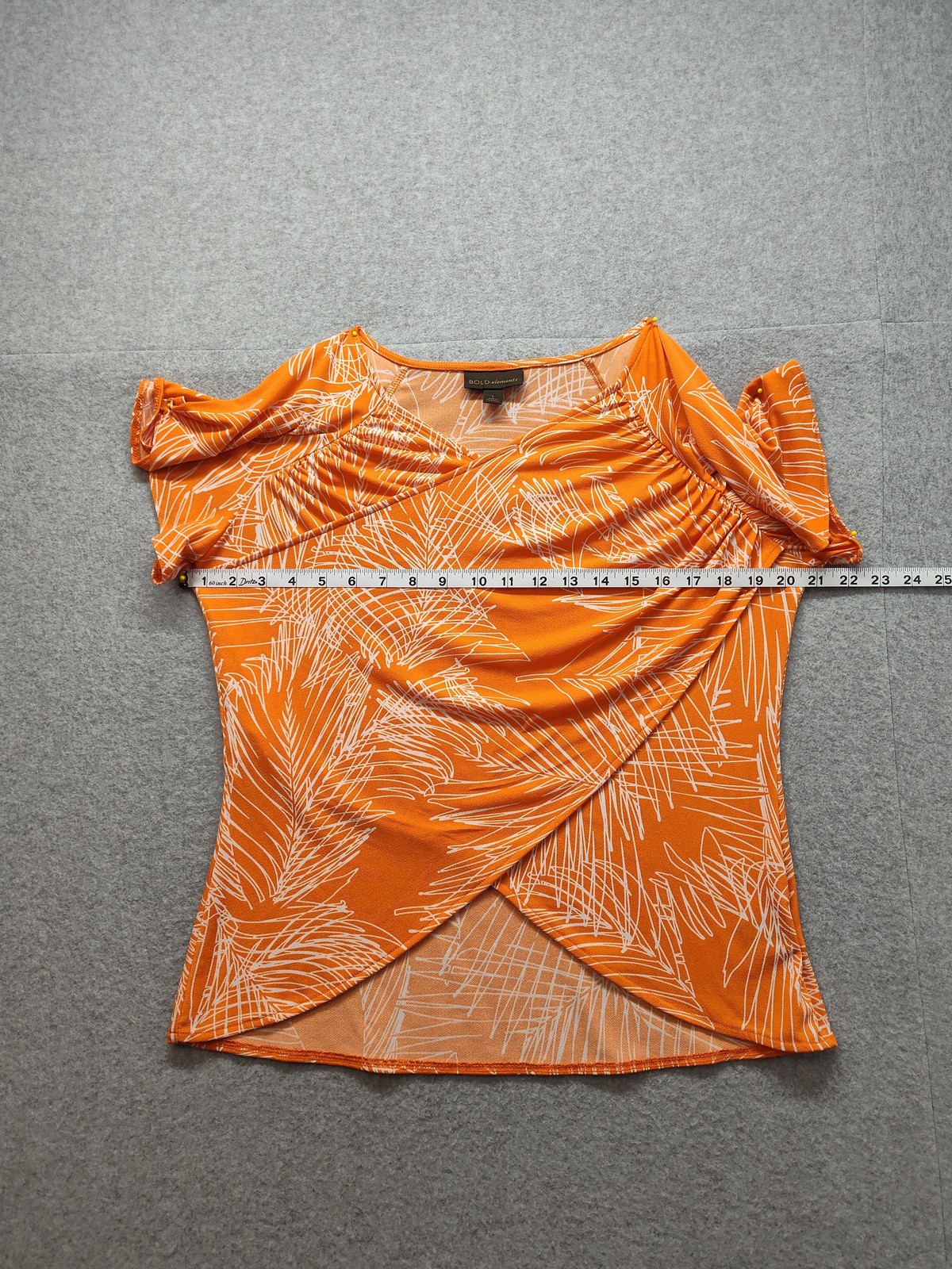 Bold Elements Shirt Womens Large Orange Surplice Wrap Flutter Sleeve Top Blouse