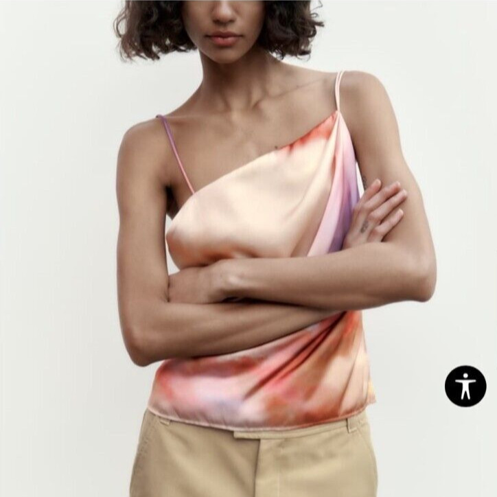 NWT Zara Asymmetric Purple Pink Ombre Print Top Spaghetti Straps Women’s Medium