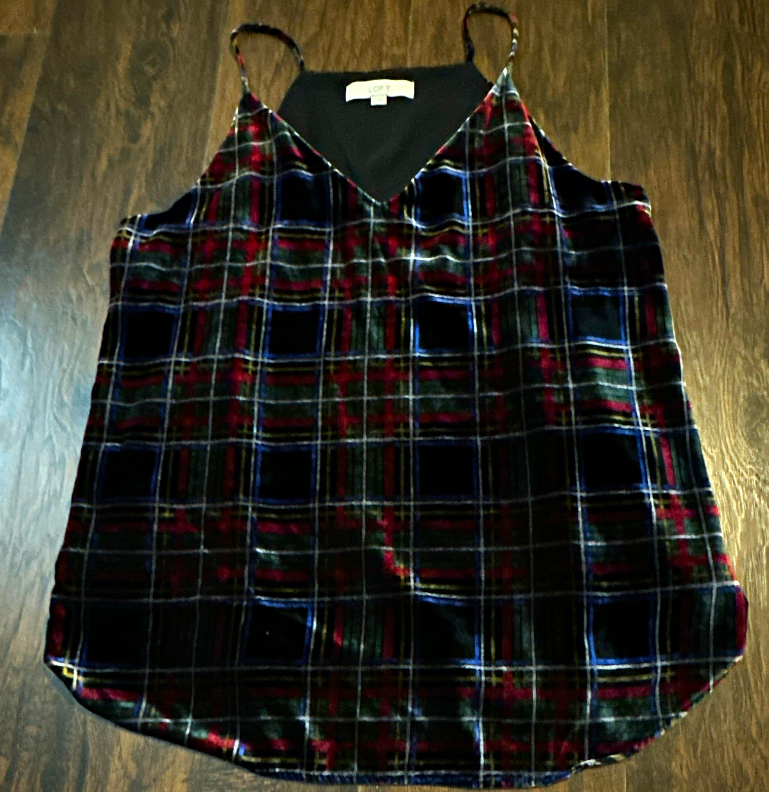 LOFT Women’s Velvet Plaid V-Neck Lined Spaghetti Strap Cami Tank XL