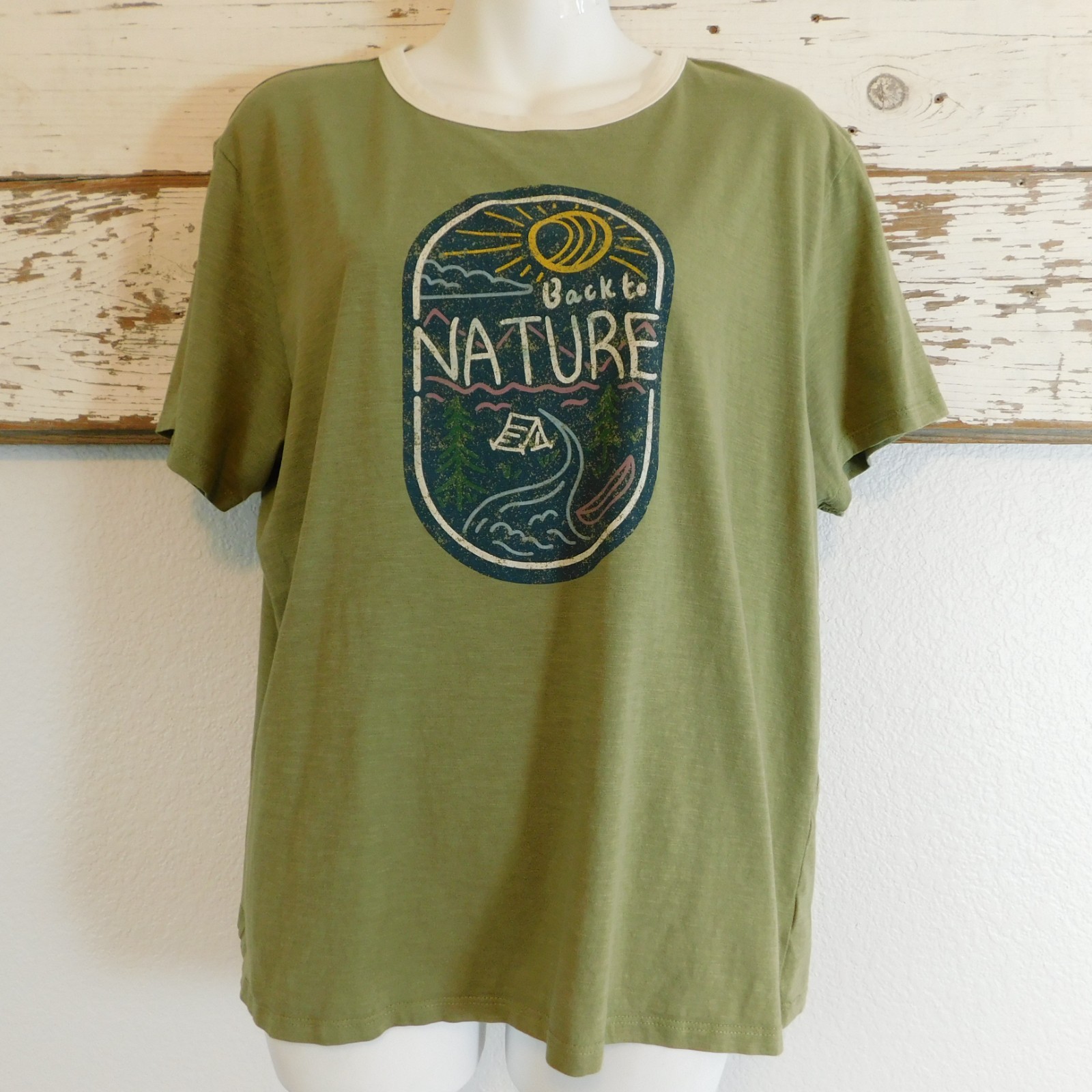 Dip Organic Tee Shirt Cotton Graphic Short Sleeve Green Nature Women’s XL Comfy!