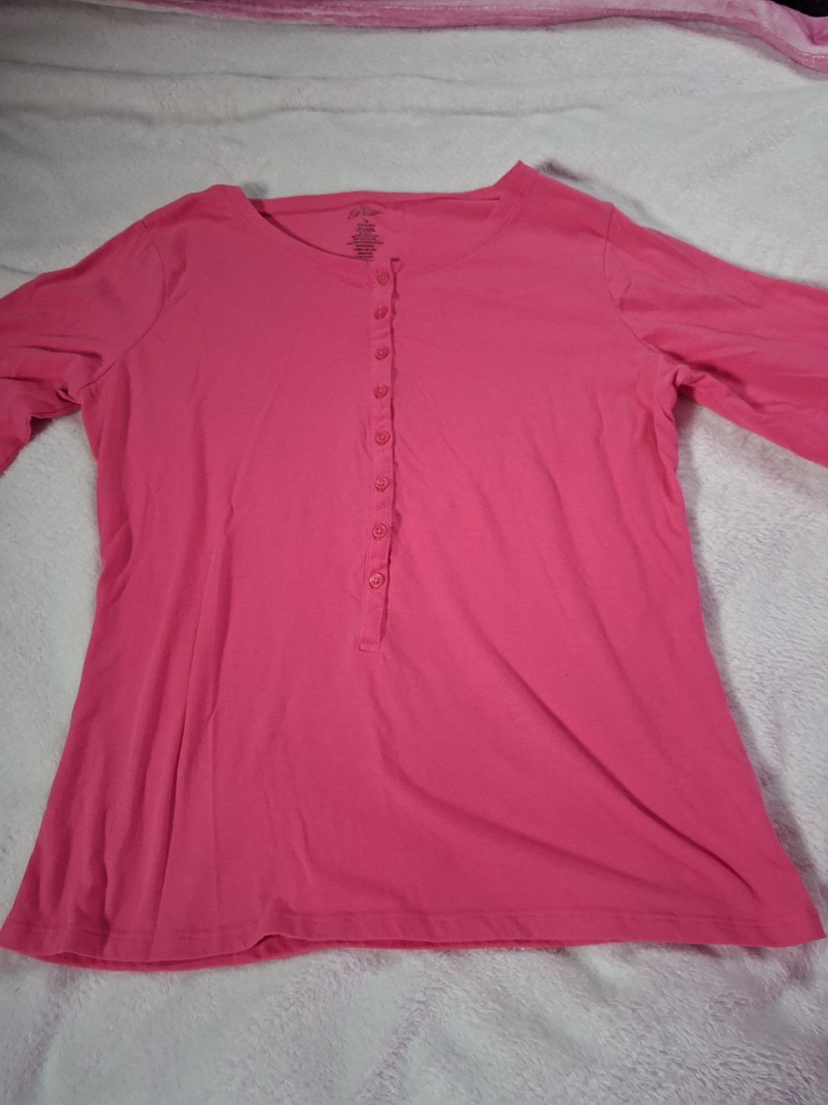 Simple Pleasures~Womens Pink,Thin,Cotton Blend,Round Neck,Button Accent Size 1XL