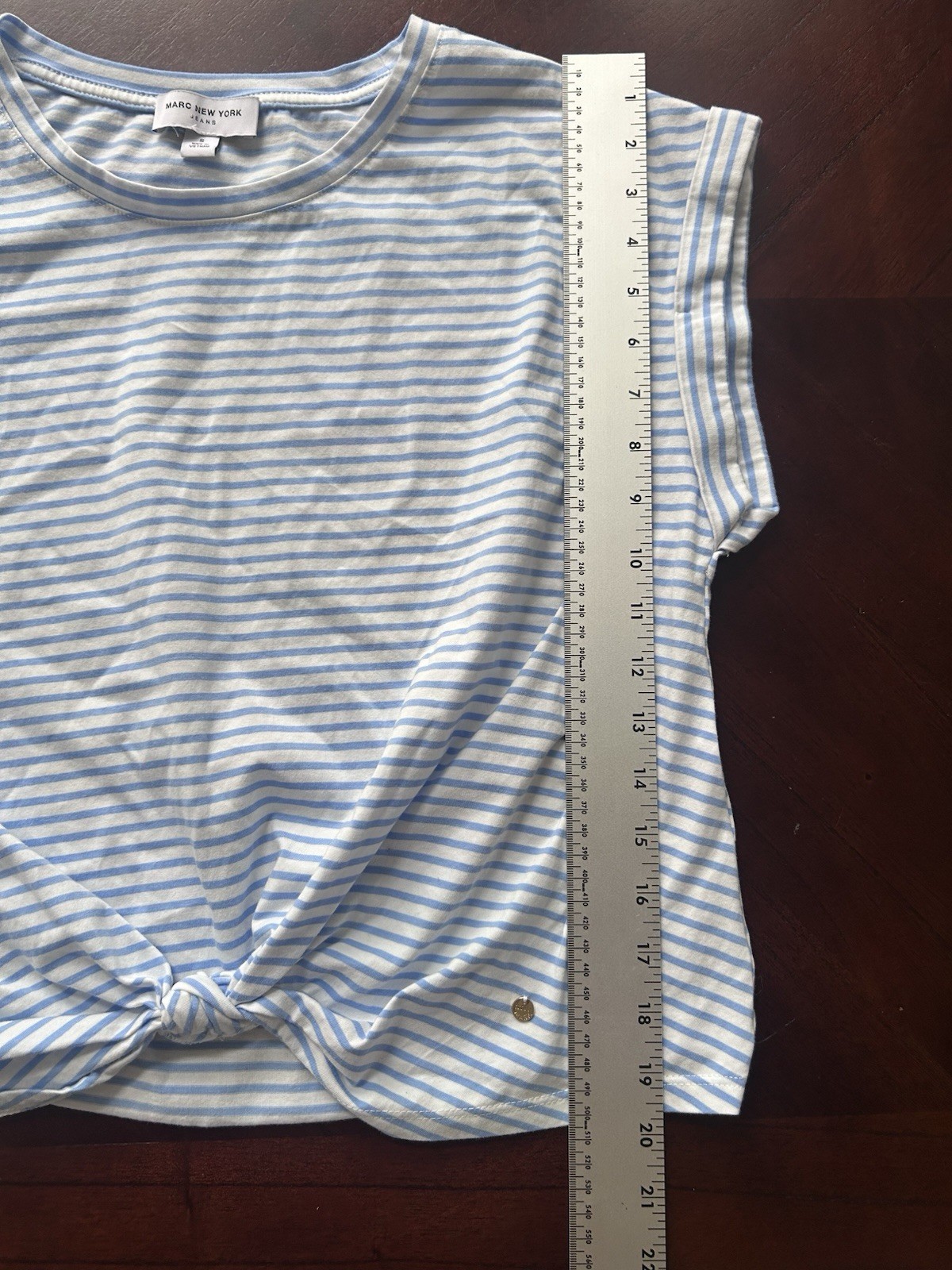 Marc New York Jeans Blue/White Striped Knit Crew Neck Knot Hem Tee size S