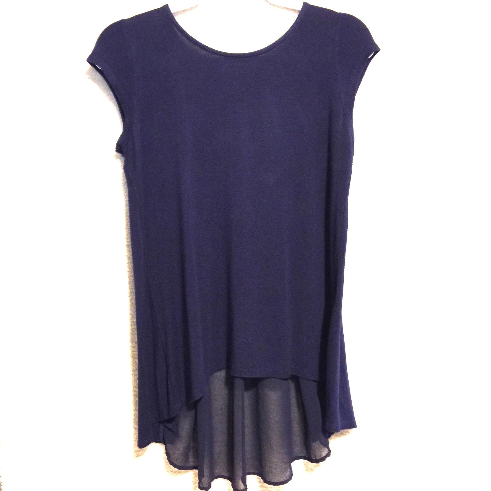 Kim & Cami Women’s Spandex Rayon cap sleeve High Low Blue Blouse MED