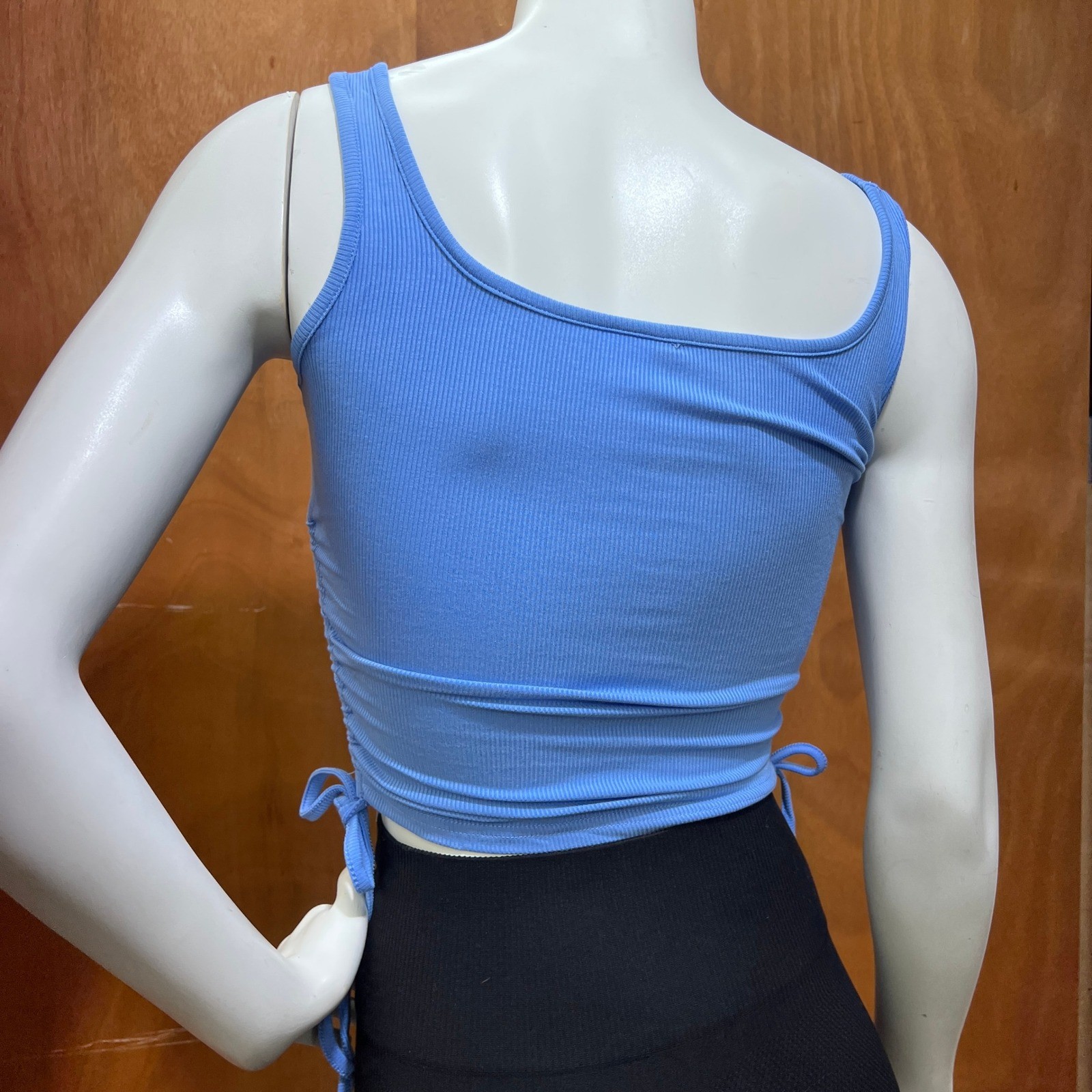 Women’s Blue Ribbed drawstring Ruched Side Ties Tank Top Size L