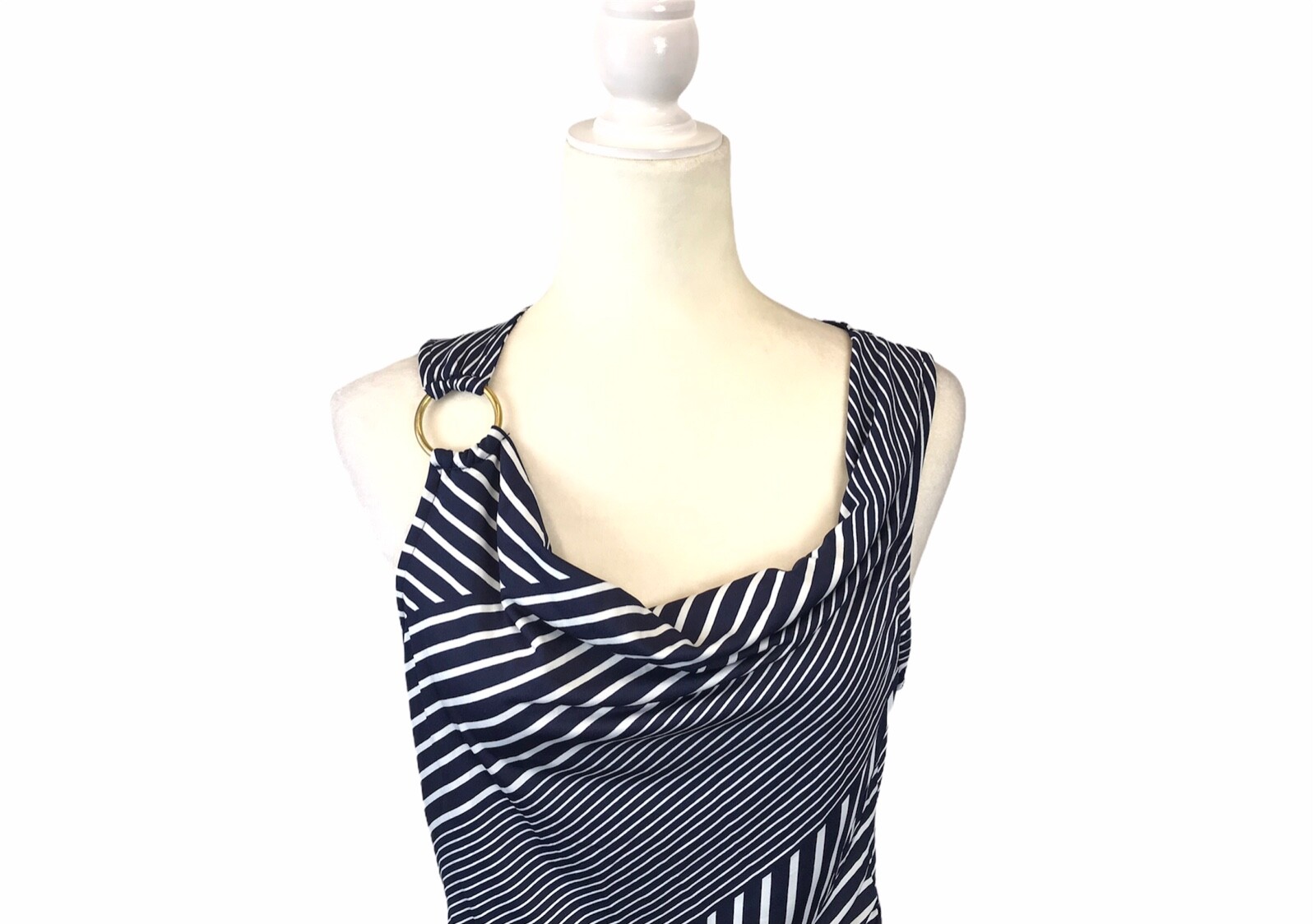 Robert Louis Womens Size M Stripe Blue White Sleeveless Top Drape Neckline EUC