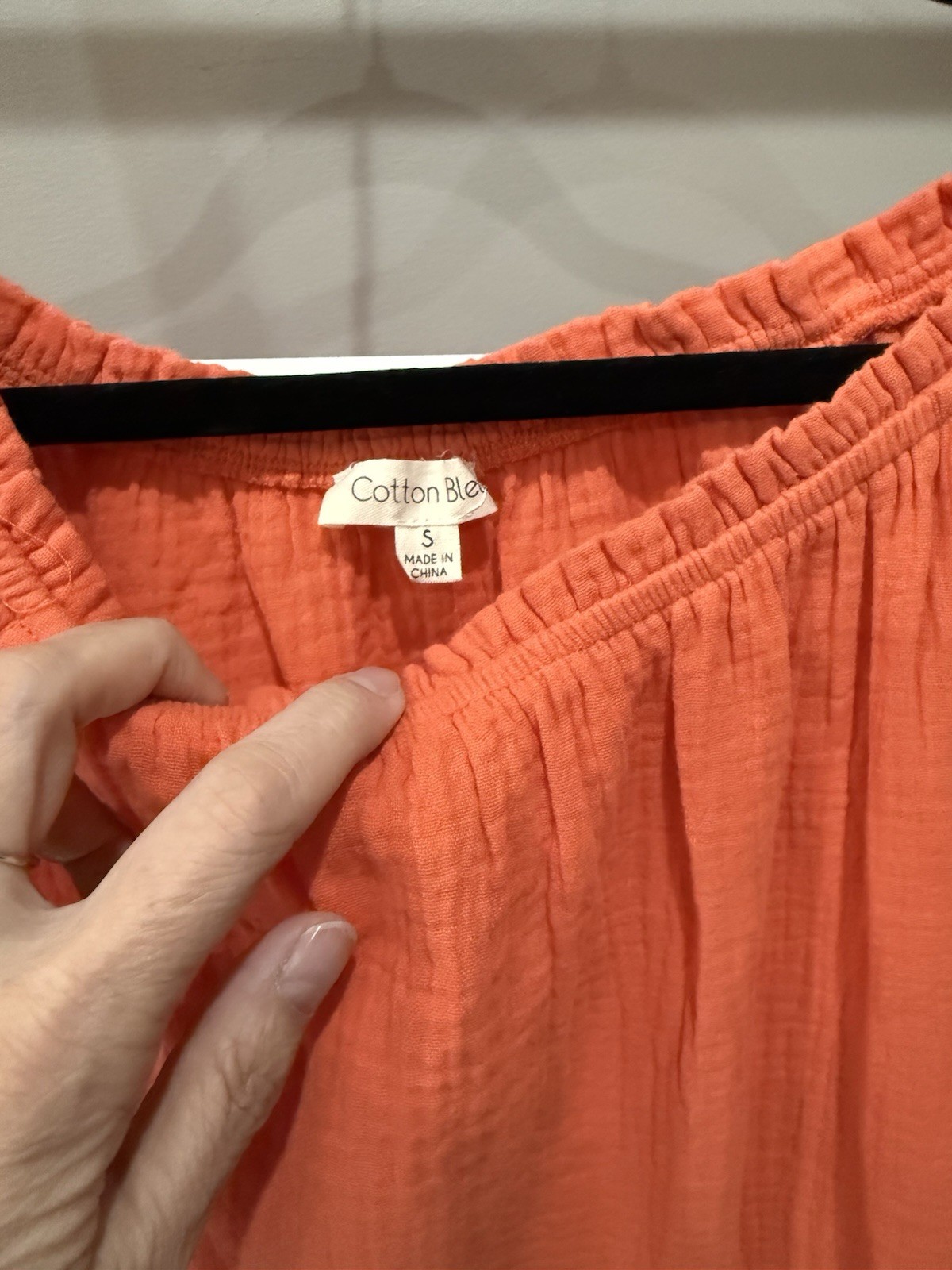 Cotton Bleu Orange Navy Solid Layered Woven 100% cotton Round Neck Pullover top