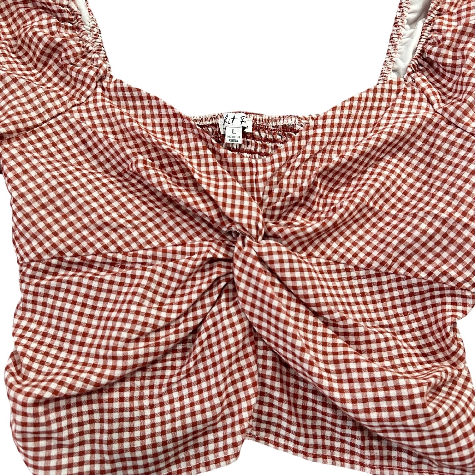 Rabbit Rose Red Gingham Twist Front Puff Sleeve Crop Top County Fair Western