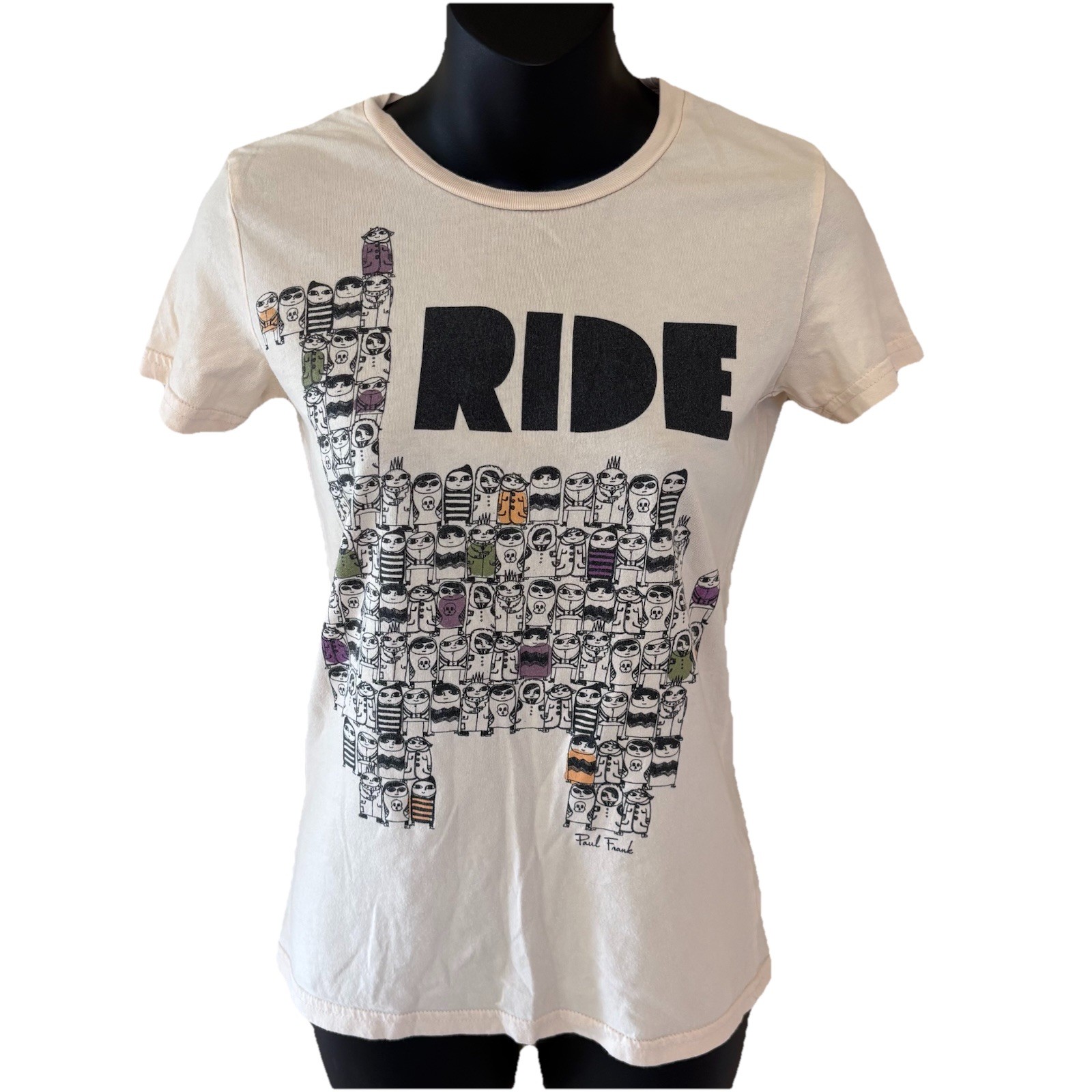 Vintage Paul Frank T Shirt Top Ride Graphic Tee Junior Womens Small Beige Cotton