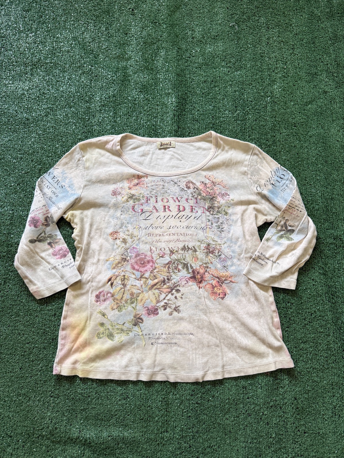 Women’s Y2K Cottage Grandma Garden Core Floral Flower 3/4 Sleeve Top Medium