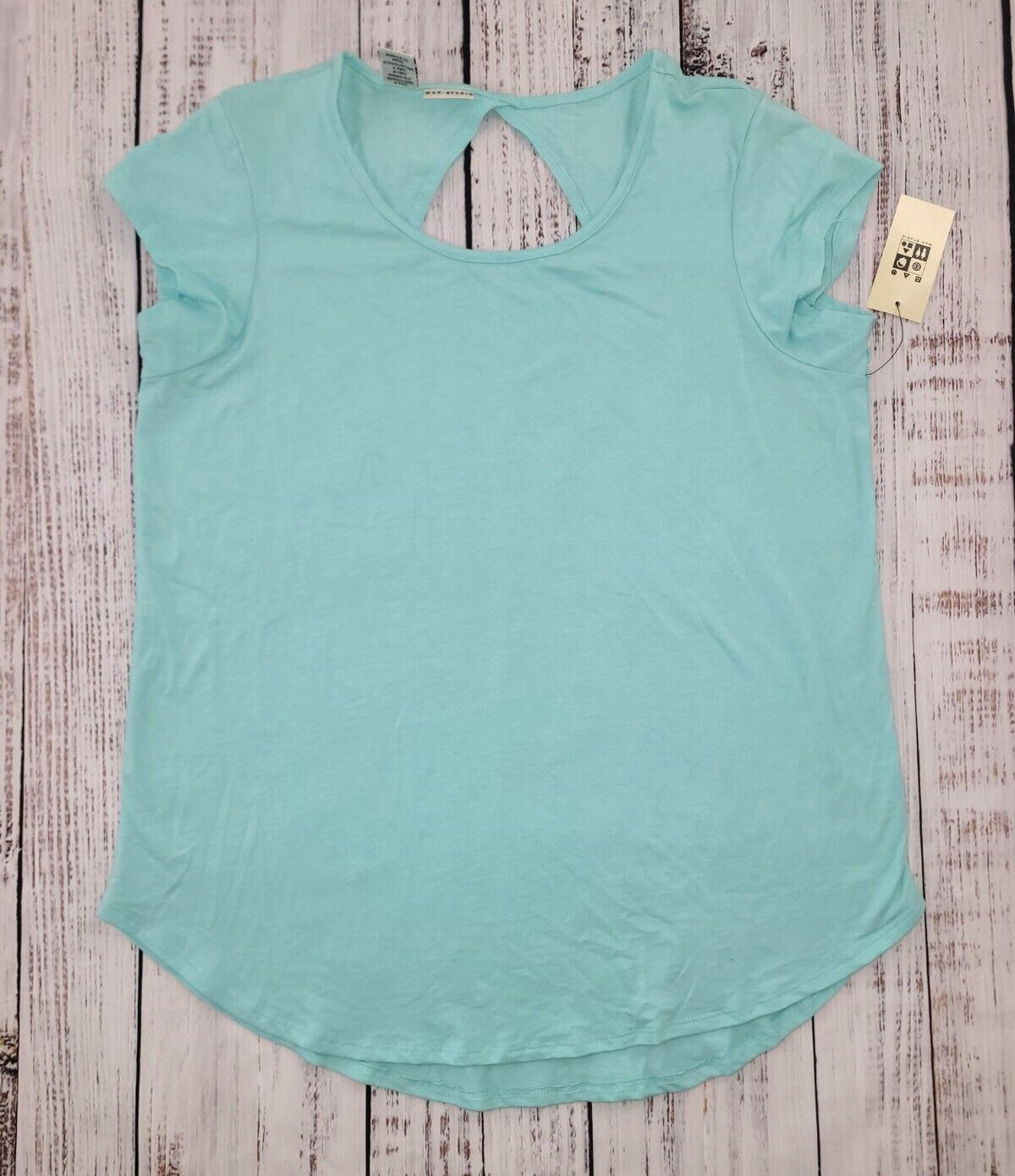 NWT Max Studio Cap Sleeve Dolphin Hem Keyhole Back Light Blue Top Women’s M