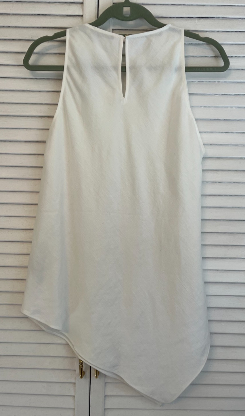 NWT MASSIMO DUTTI White Sleeveless Linen Blend Assymetric Key Hole Tank Top sz.M