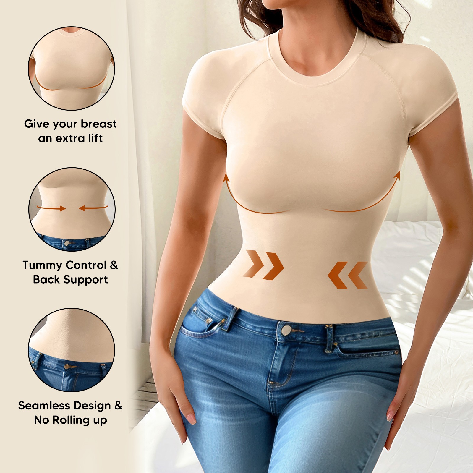Women Compression Tops Tummy Control short Sleeve Tops Seamless Body Shaper