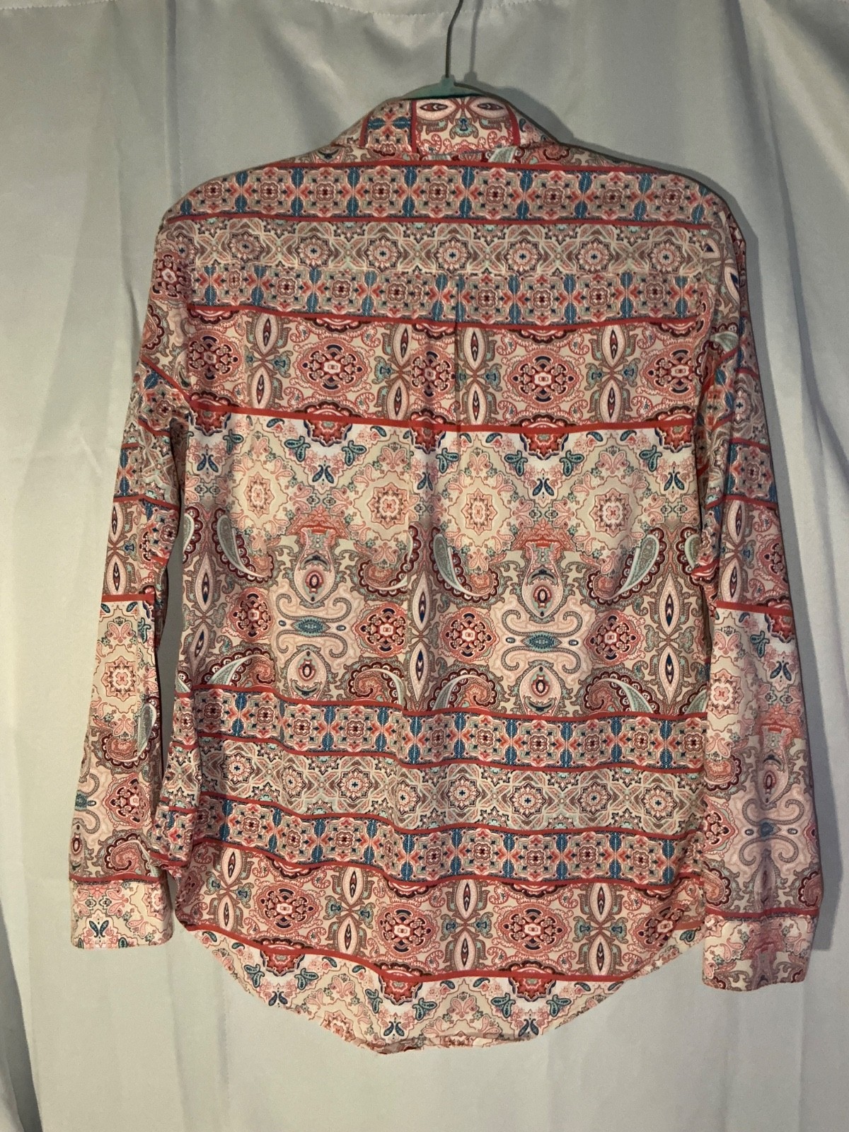 Coolibar Button Down Shirt Womens Small Pink Blue Paisley Patterned UPF 50+