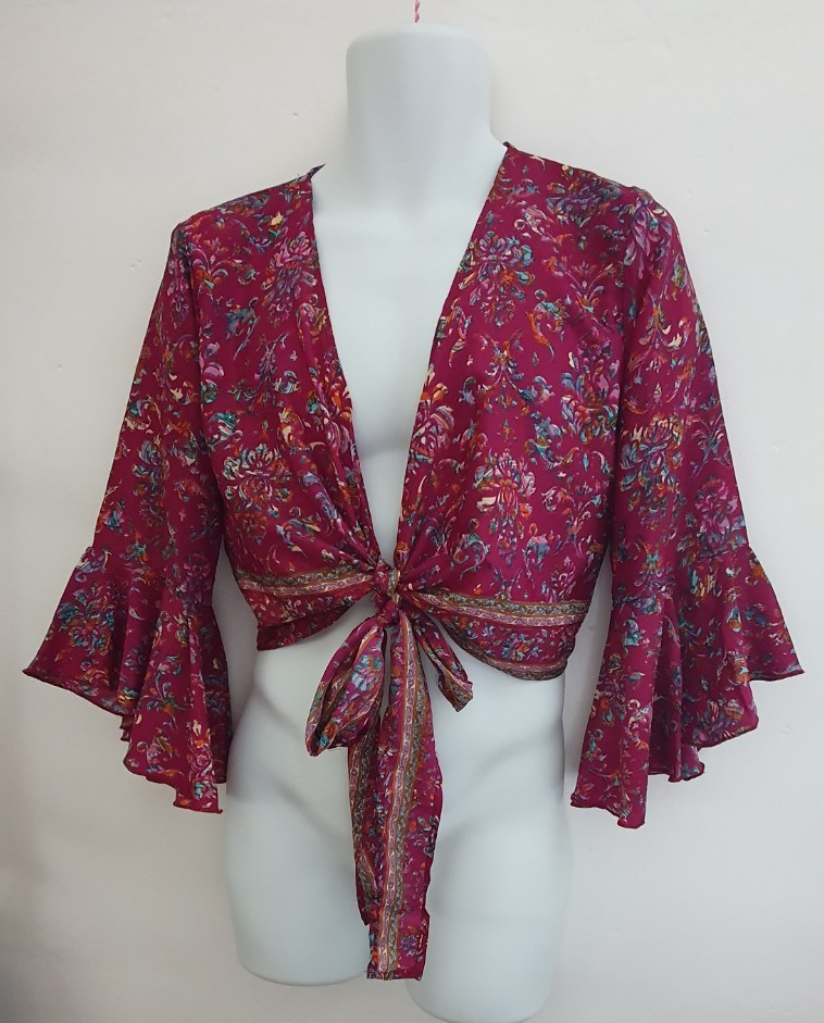 Festival Boho Hippie Top Shrug Silk V Neck Cropped Hippie Indian 70s Bohemian