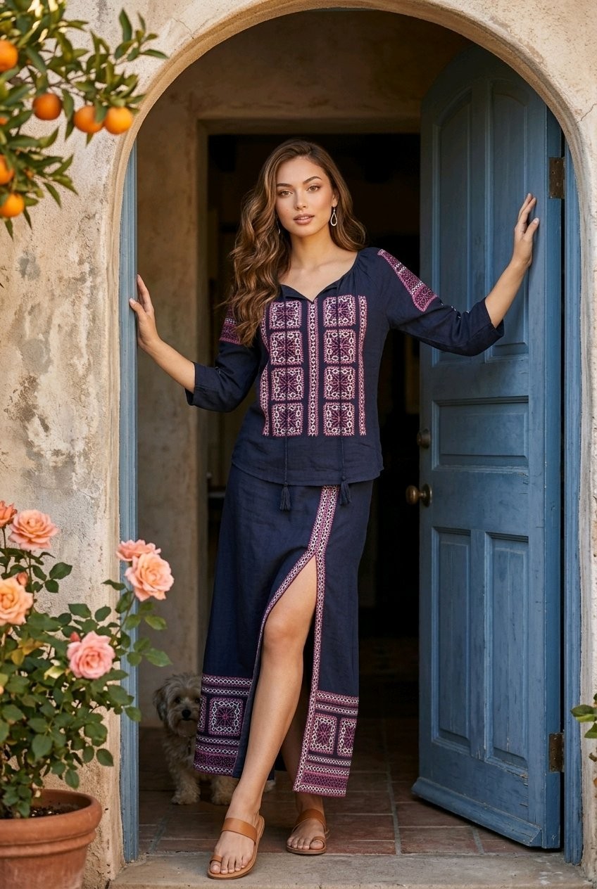 Solitaire Blouse Embroidered 3/4 Sleeve Tassels Hippie Boho Peasant Gypsy size S