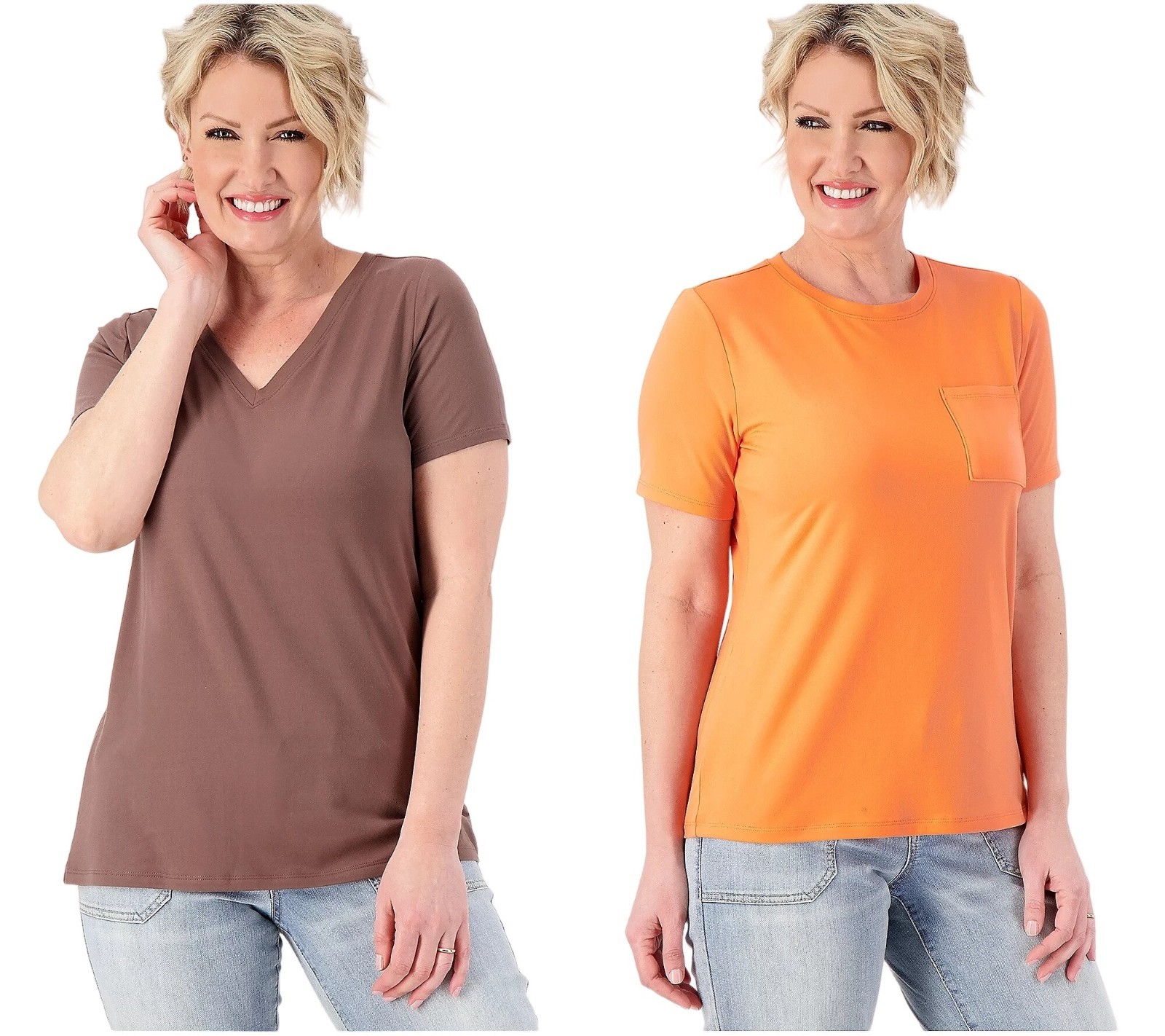 AnyBody Lush Jersey Set of 2 Tees Persimmon/Smoke Large A598320
