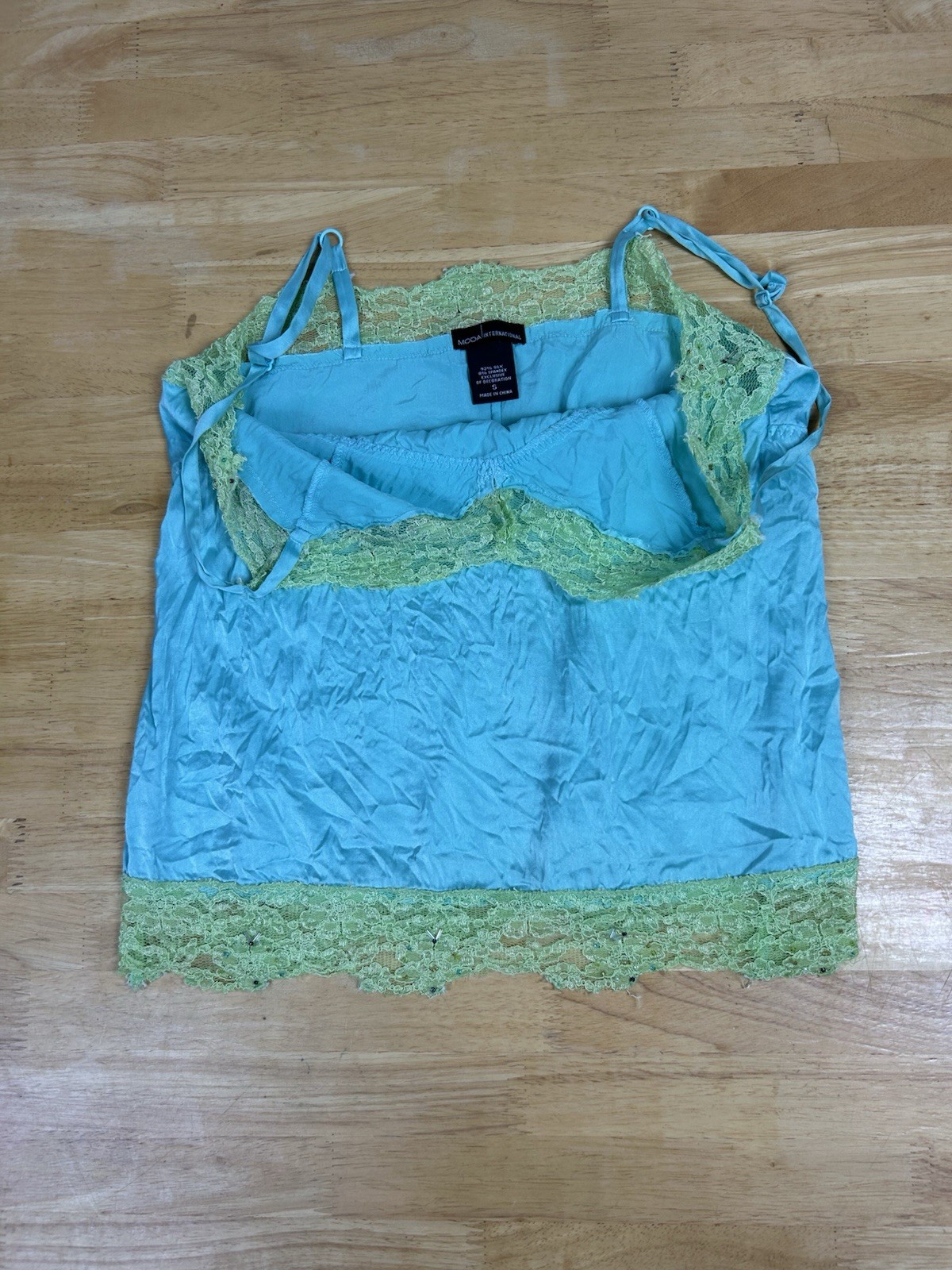 Moda International Silk Beaded Lace Camisole Size S Turquoise And Green Colors