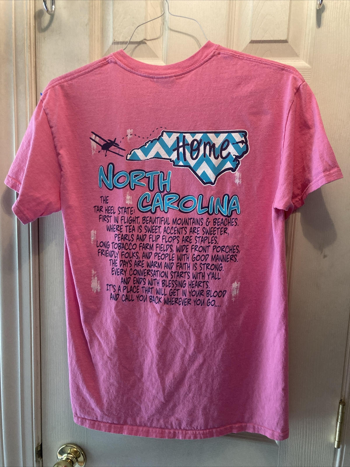 “North Carolina Home” WOMENS Pink SS Cotton T Shirt SZ Medium EUC