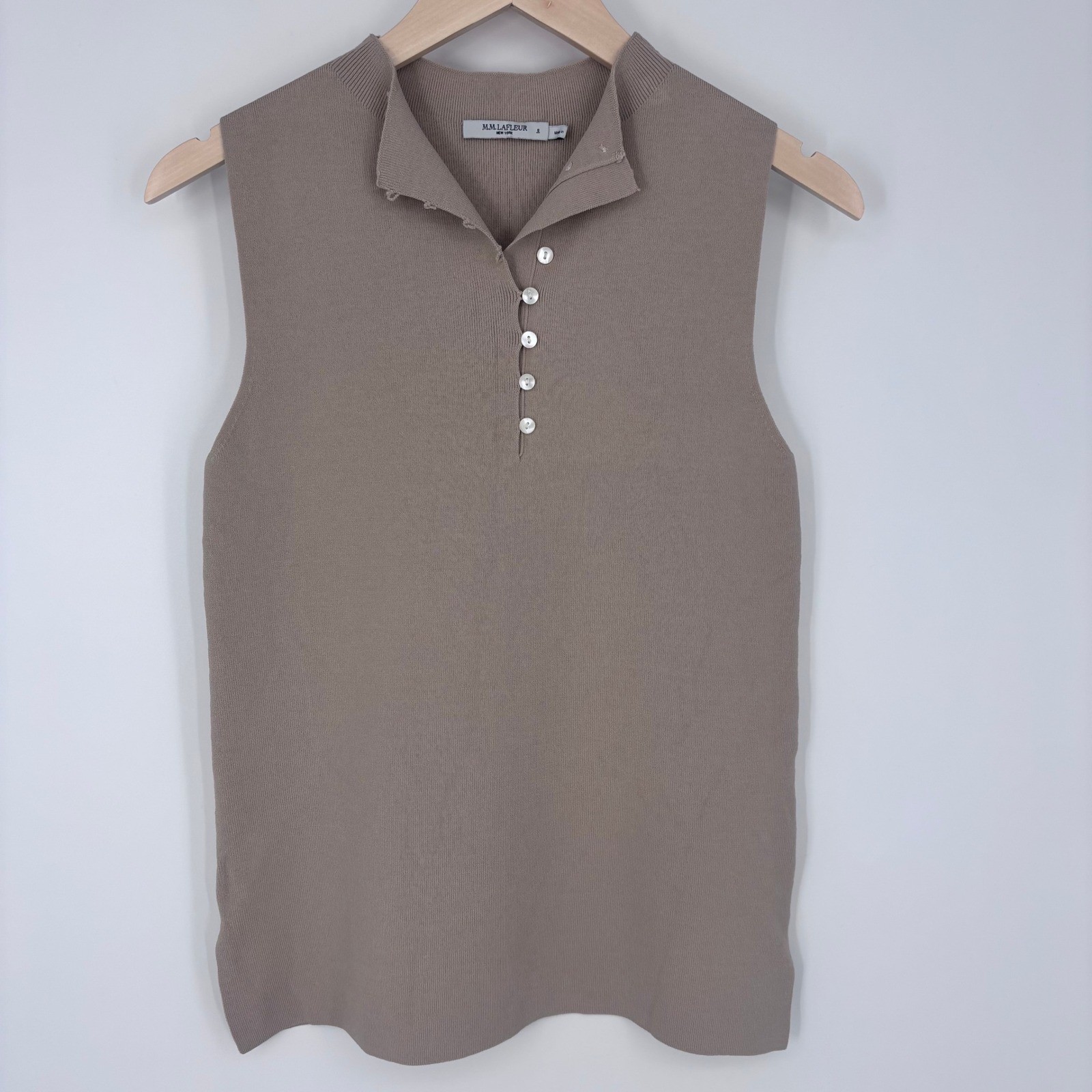 MM LaFleur Malki Top Womens S Jardigan Knit Tan Beige Button Mock Neck
