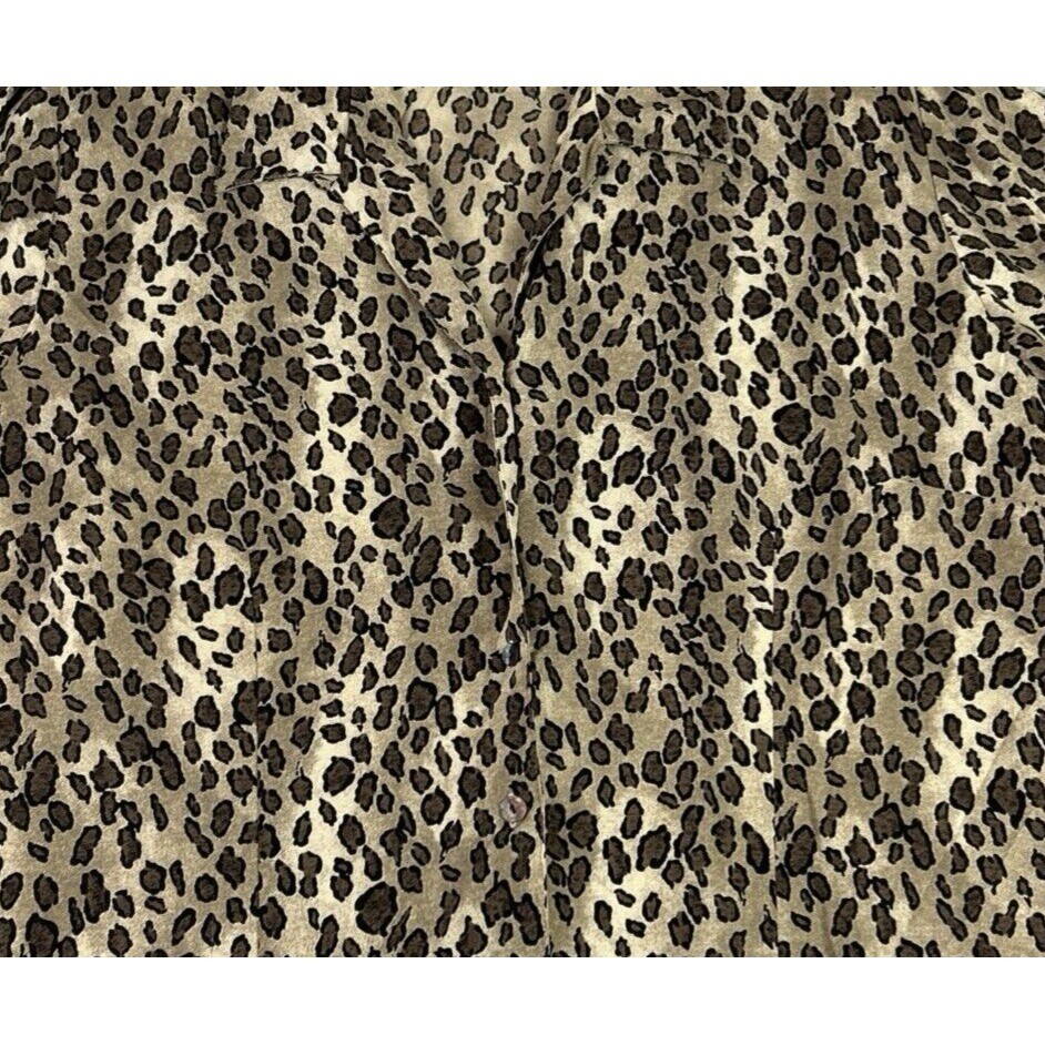 Emma James Women’s 22 W Button Up Camp Shirt Brown Leopard Print Blouse Boho