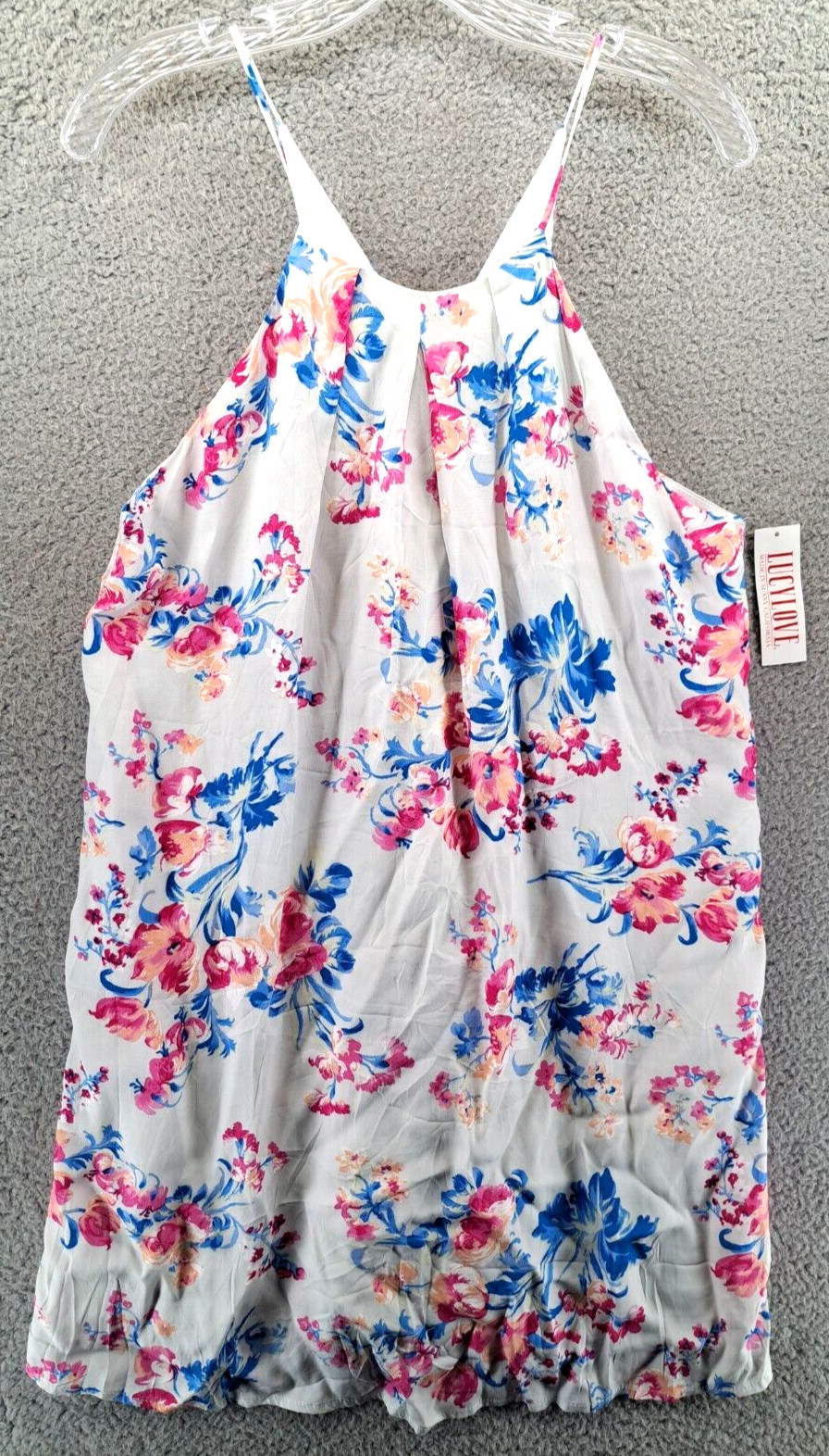 Lucy Love Tank Top Blouse Womens Size Medium White Floral Pink Sleeveless NWT