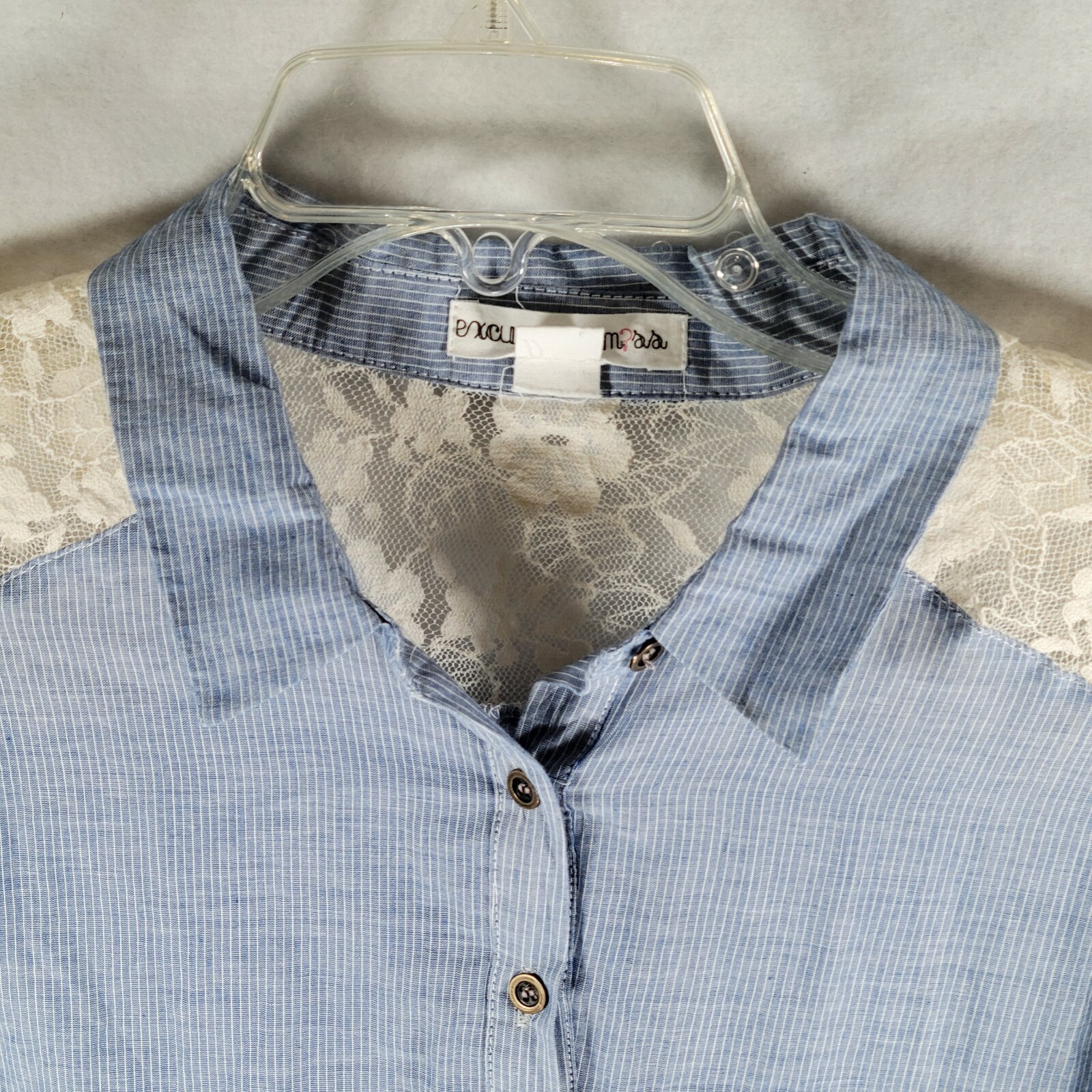 Excuse Me M?ss Womens Button Up Collared Shirt Size Large L Long Lace Sleeve