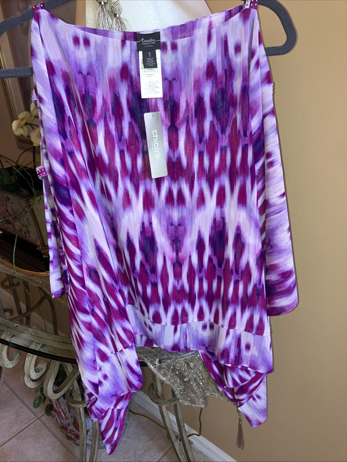 NWT Travelers Collection by Chico’s Stunning! Top Open Sleeve Sz 1