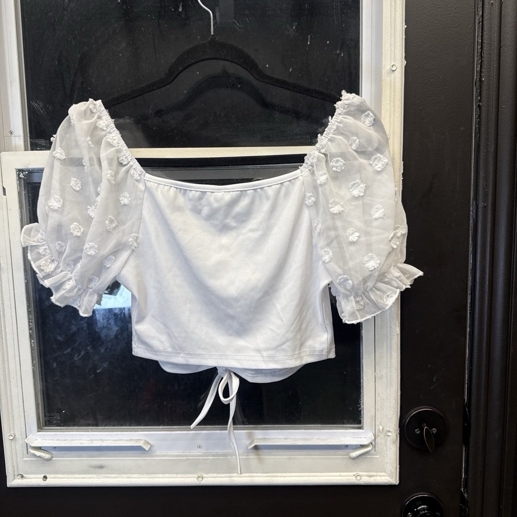 White Puff Sleeve Ruched Coquette Top Women’s Size S Used Good Condition