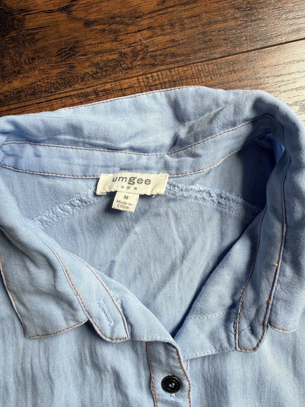 Umgee Women’s Blue Chambray Button-Up Collared Cap Sleeve Top/Short Dress M