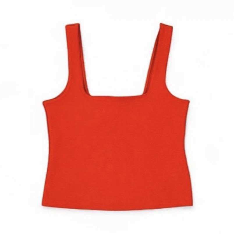 ZARA Women’s Orange Solid Square Neck Wide Strap Sleeveless Cami Tank S