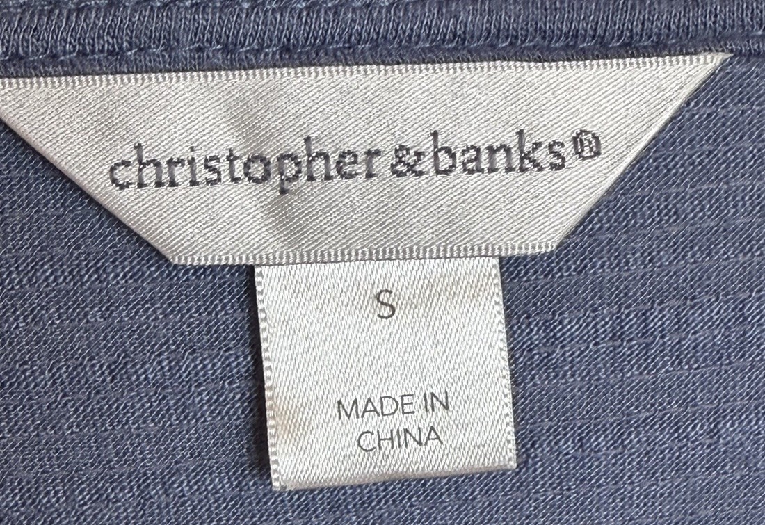 Christopher & Banks Size Small 3/4 Sleeve Drop Shoulder Smoke Blue Button Top