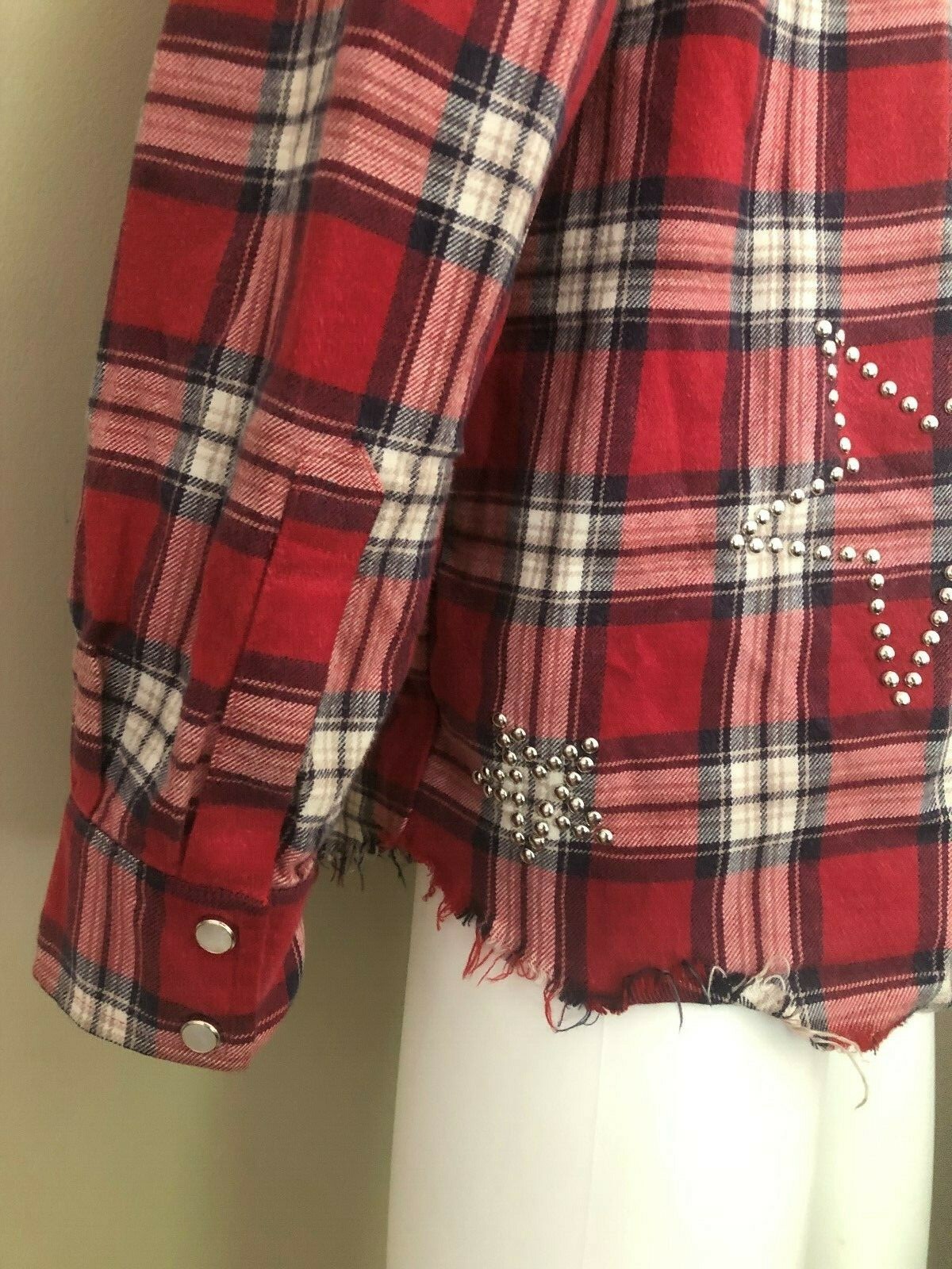 AMIRI Stars Embellished Checked Flannel Button Down Red Shirt Size Samll