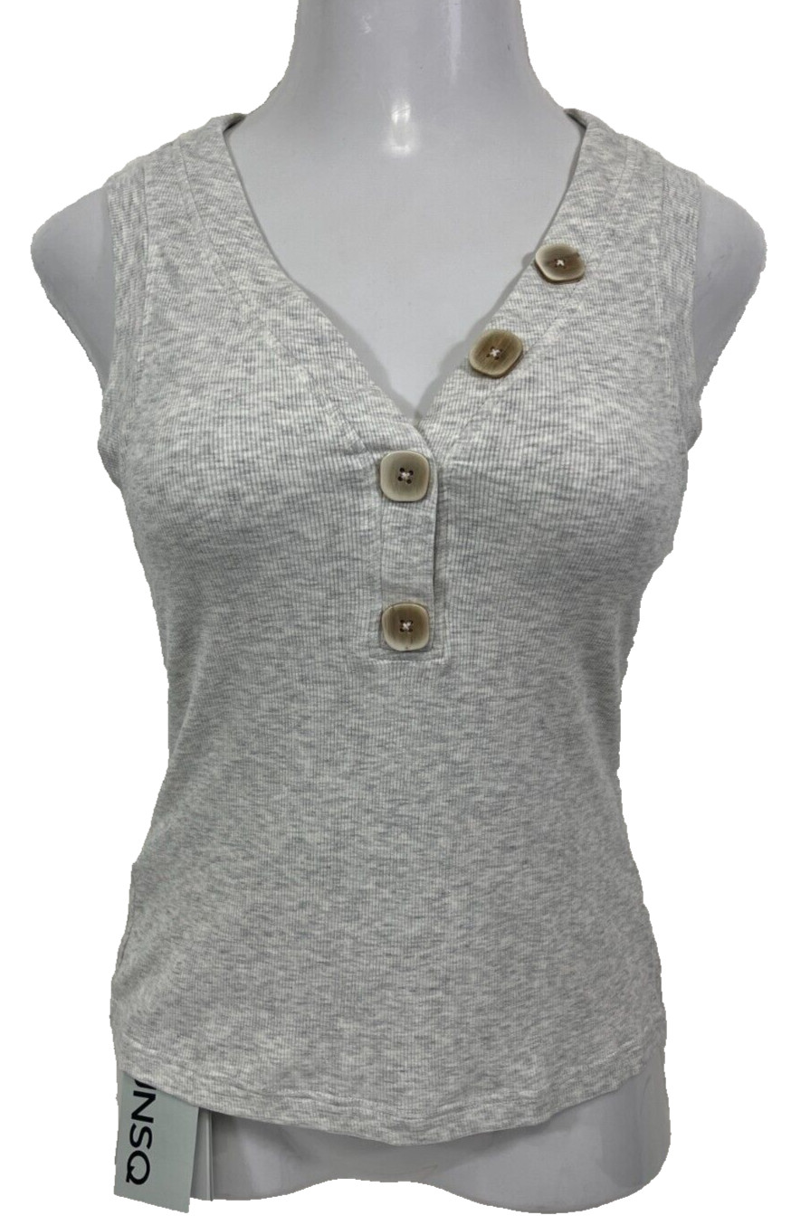JNSQ Button Front V-Neckline Top Women’s Size 10 NWT Beige Oatmeal Tank Ribbed