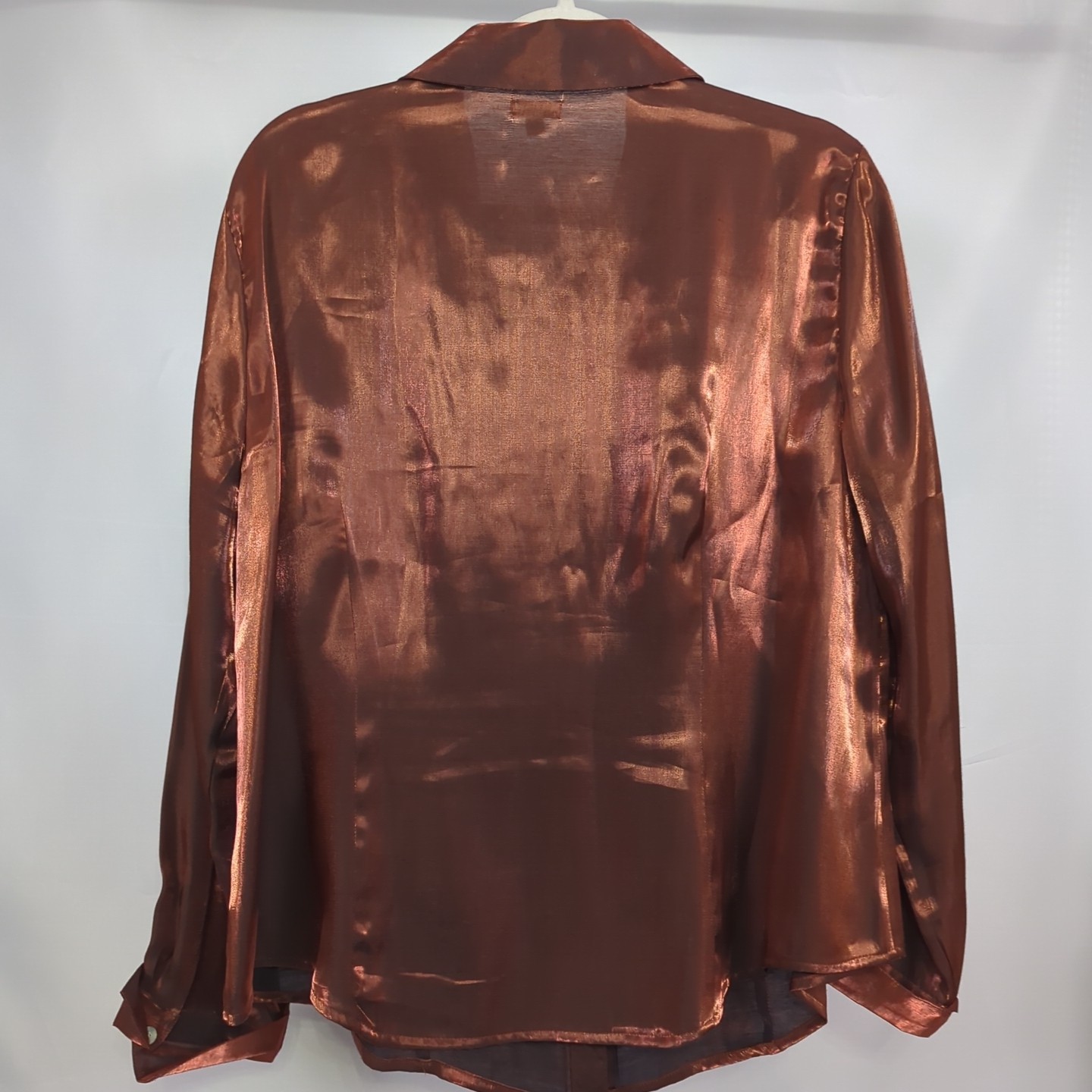 Agora Size XL Metallic Copper Ruffled Blouse Button Up Long Sleeve EUC!