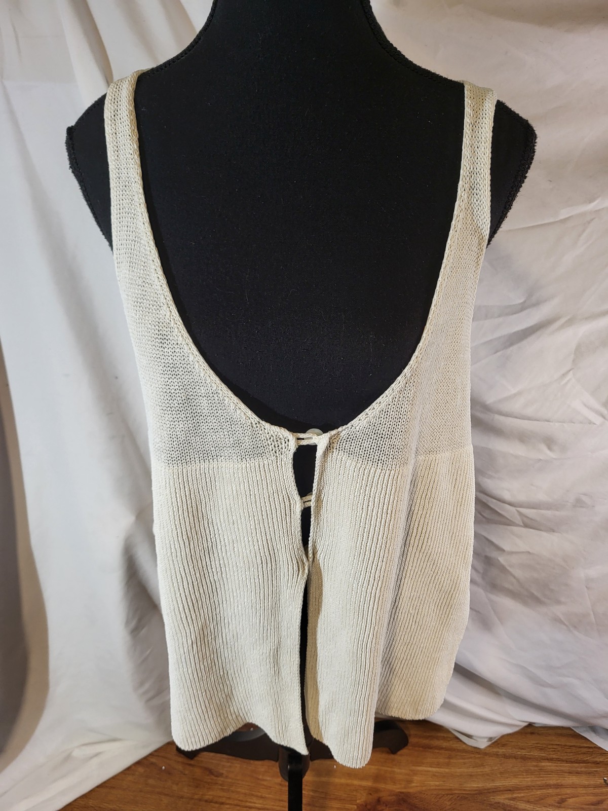 Sarah Pacini White Linen Blend Sleeveless Top Coastal Resort OSFM Buttons