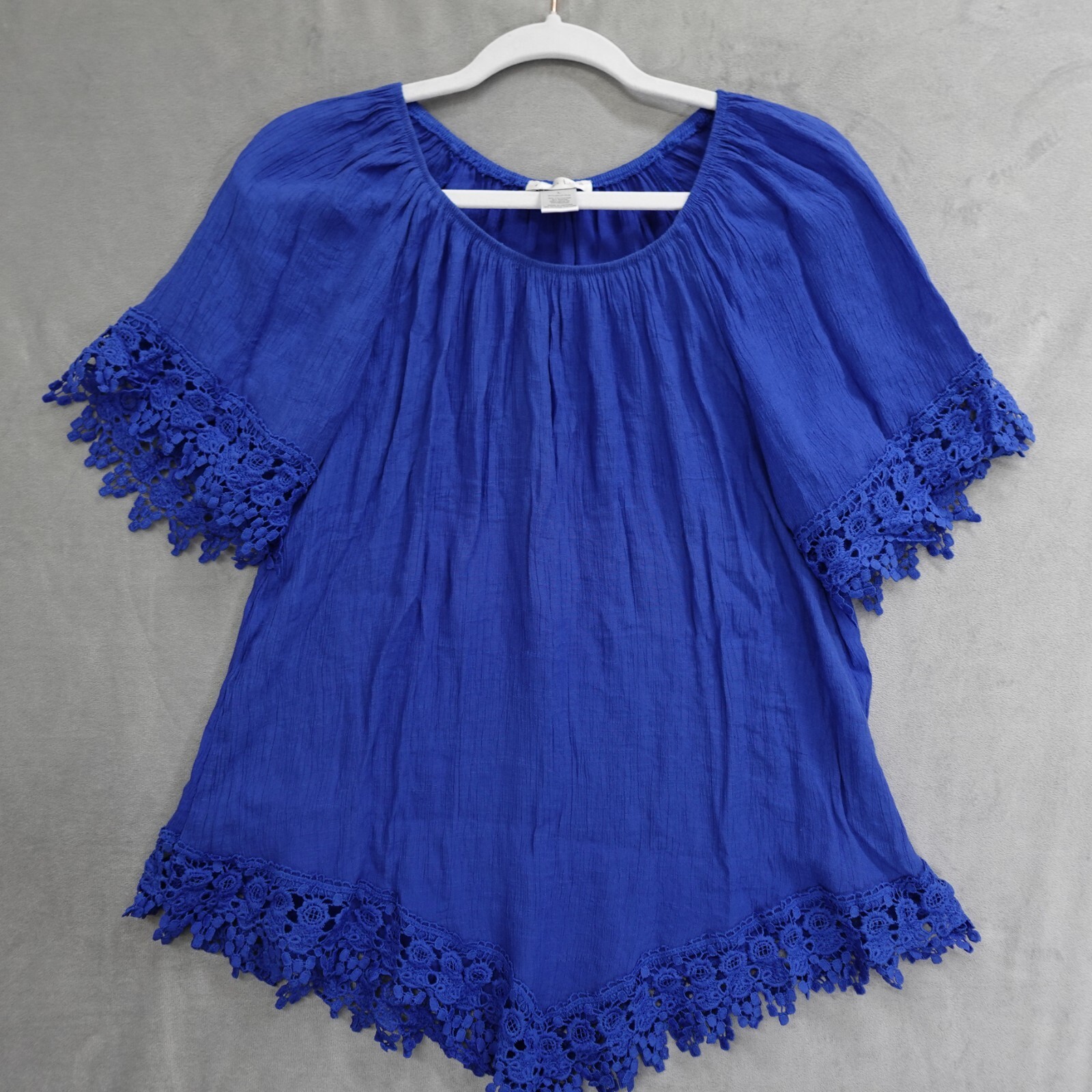 Linda Leal Women’s Large Blouse Blue Coastal Cruise Beachy Vacation Spring